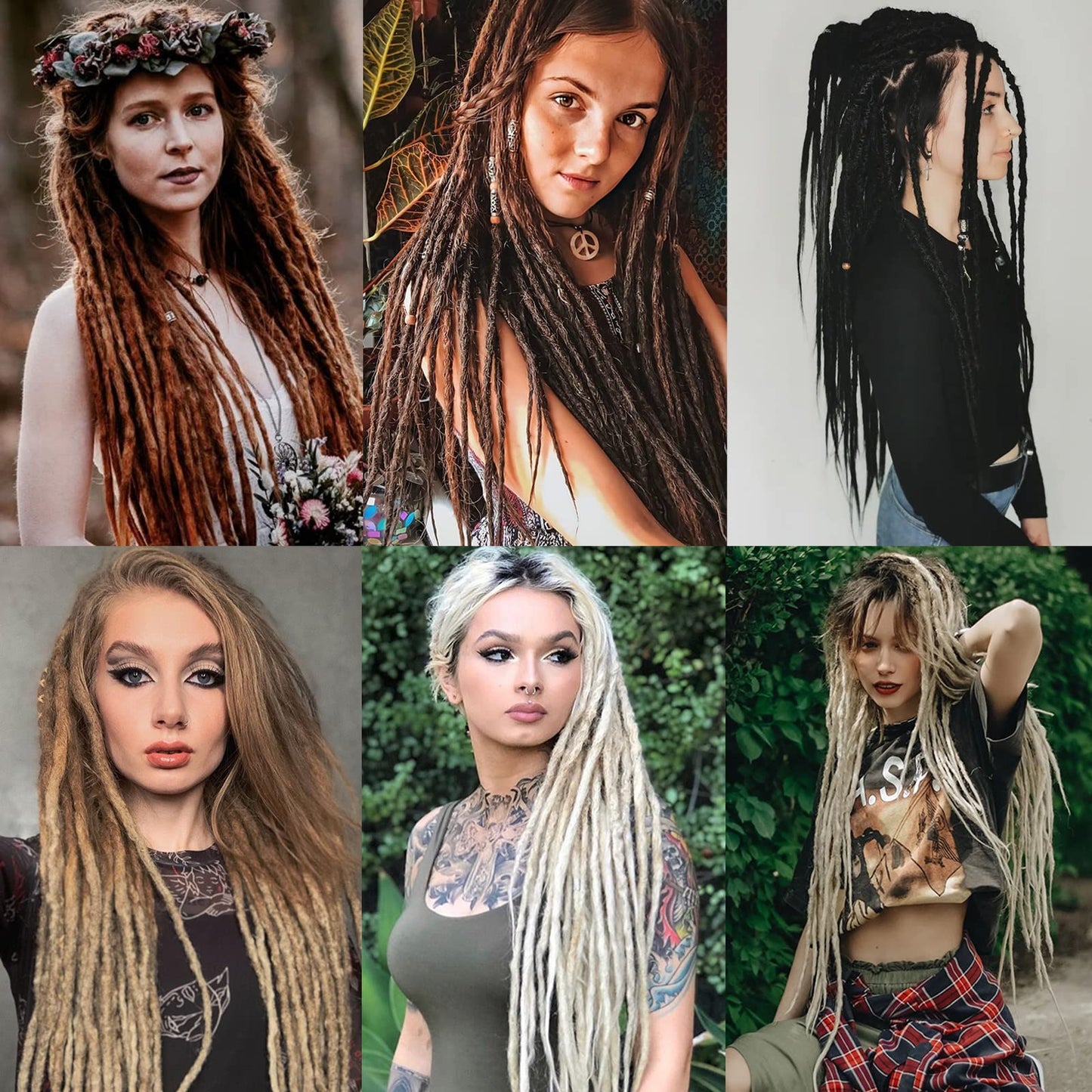 Leeven 30 Strands Double Ended Dreadlock Extensions 24 Inch Black to White Synthetic Crochet DE Dreads Extensions Full Set Handmade Soft Loc Extensions Reggae Style Hair for Women Men