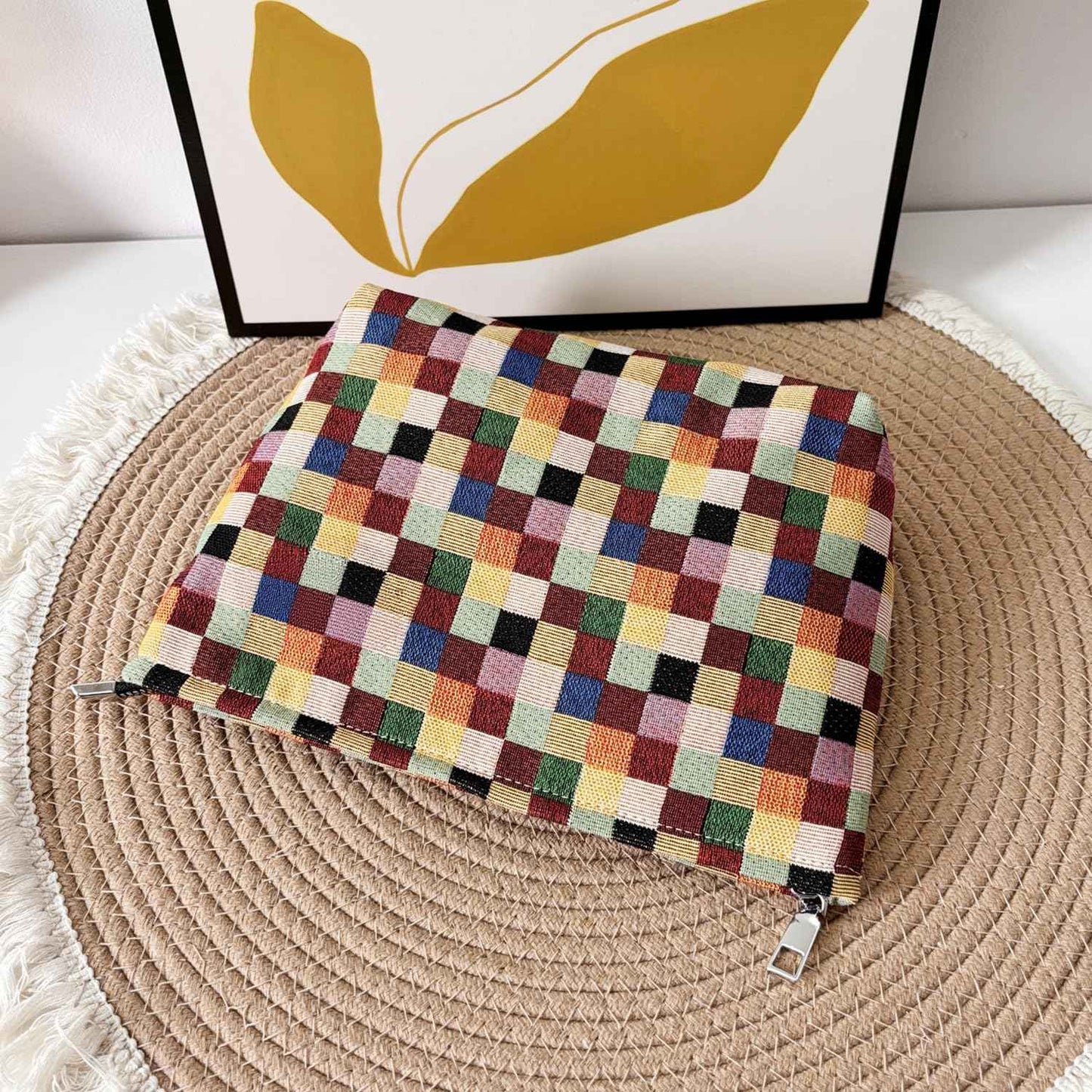 Stylish Checkered Makeup Bag for Woemn, Travel Cosmetic Car Organizer, Tartan Cosmetic Bag, Colorful Squares Zipper Canvas Pouch, Plaid Makeup Pouch for Purse, Gingham Make up Bag, Coquette Gifts