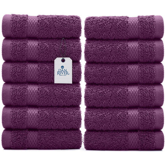 DAN RIVER 100% Cotton Face Towels 12 Pack - Premium Quality Washcloths Highly Absorbent Towels for Bathroom, Spa, Gym - Quick Dry Essential for Daily Use 12x12 in, 600 GSM – Purple Passion