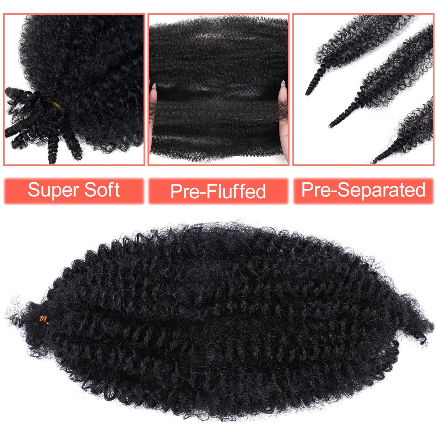 Marley Hair 10 Inch 7 Packs Pre Separated Springy Afro Twist Hair Marley Twist Braiding Hair for Faux Locs Crochet Hair Pre Fluffed Spring Twist Hair Extensions (10",1B)