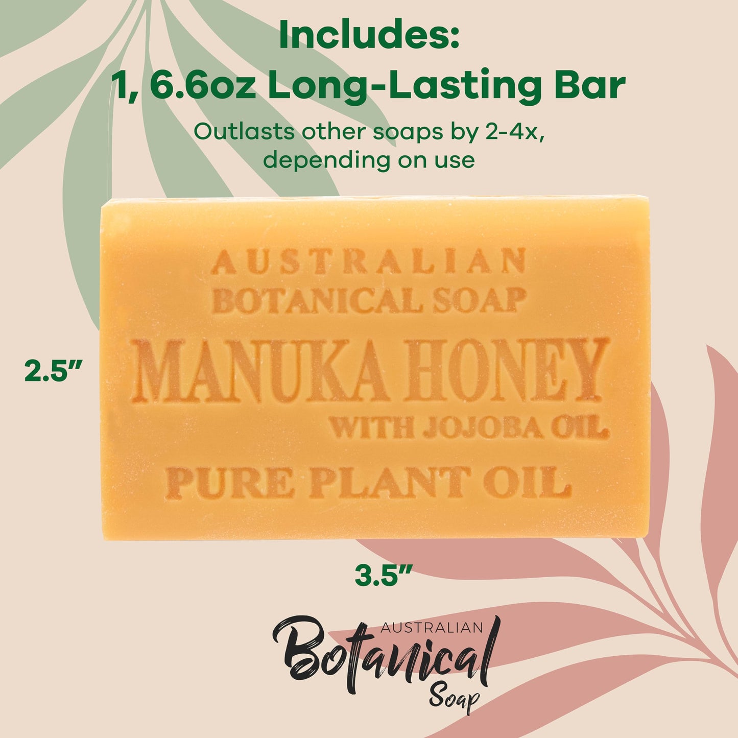 Australian Botanical Soap, Manuka Honey with Jojoba Oil 6.6 oz. (187 g) Soap Bar | Natural Soap Base | All Skin Types | Women & Men | Shea Butter Enriched Bar Soap - Pack of 1