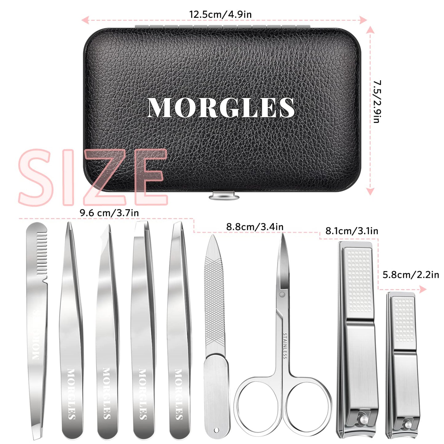 Tweezers and Nail Clipper Set with Case for Men Women, MORGLES 9PCS Professional Stainless Steel Tweezers No Gaps