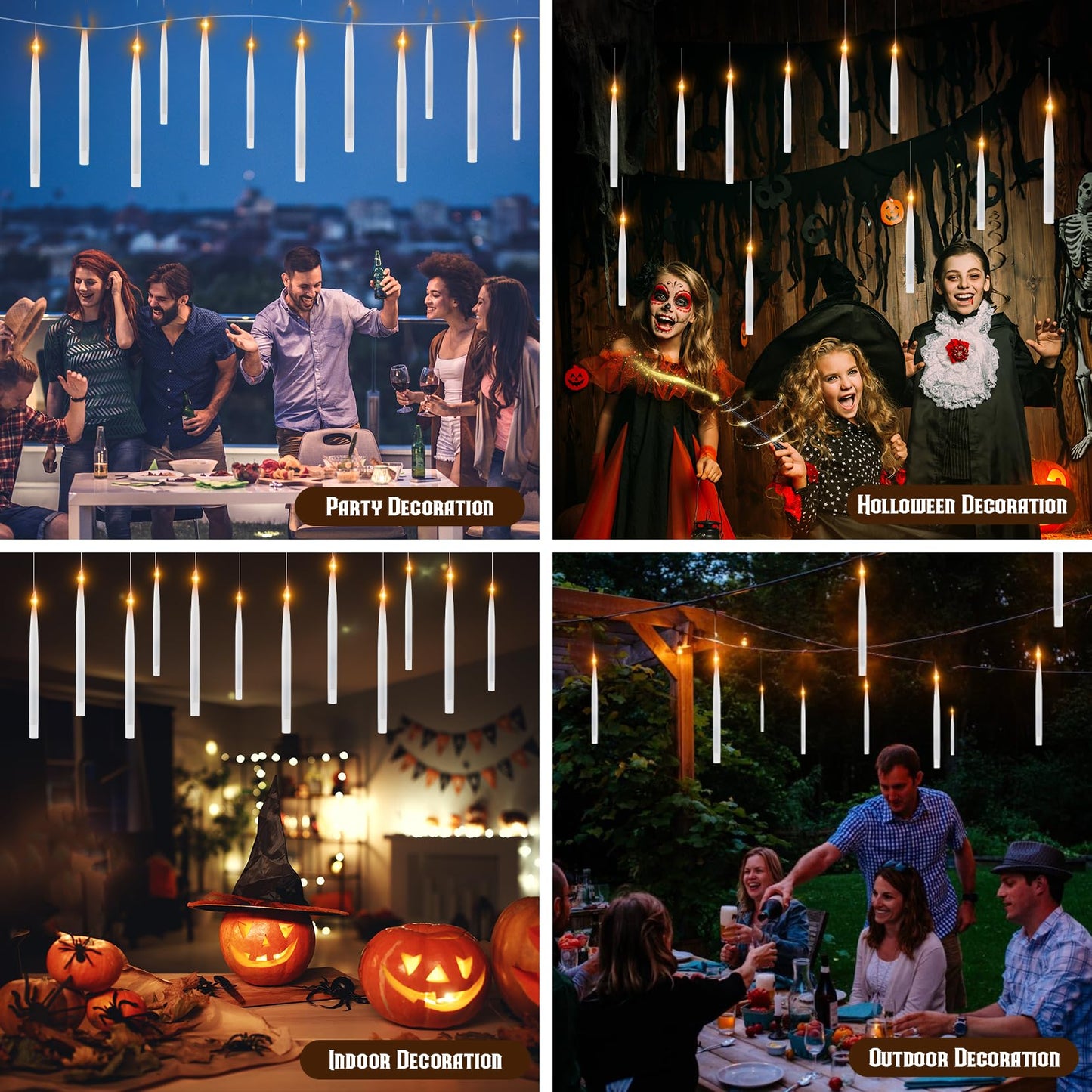 Halloween Decorations, 20 Pcs 8-inch Floating Candles with Wand Remote, Flickering Warm Light Battery Operated LED Hanging Candles with DIY Line & Clips for Halloween Decor Indoor Outdoor Party