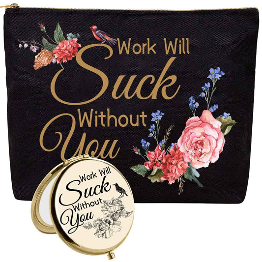 HnoonZ Coworker Gifts for Women,Christmas Gifts for Coworker Female,Coworker Zipper Makeup Bag Cosmetic Pouch,Coworker Travel Toiletry Pouch Organizer Bag,Coworker Mini Compact Mirror