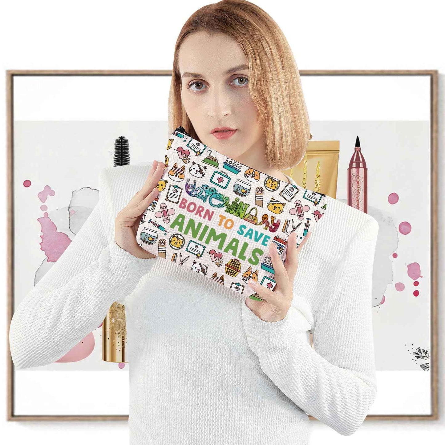 LEVLO Veterinarian Cosmetic Make Up Bag Veterinary Technician Gift Born To Save Animals Makeup Zipper Pouch Bag For Veterinarian Assistant Student (Save Animals F Bag)