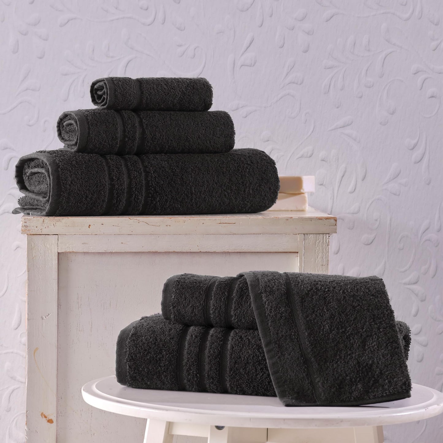 Hawmam Linen Black 6 Piece Bath Towels Set for Bathroom Original Turkish Cotton Soft, Absorbent and Premium 2 Bath Towels, 2 Hand Towels, 2 Washcloths