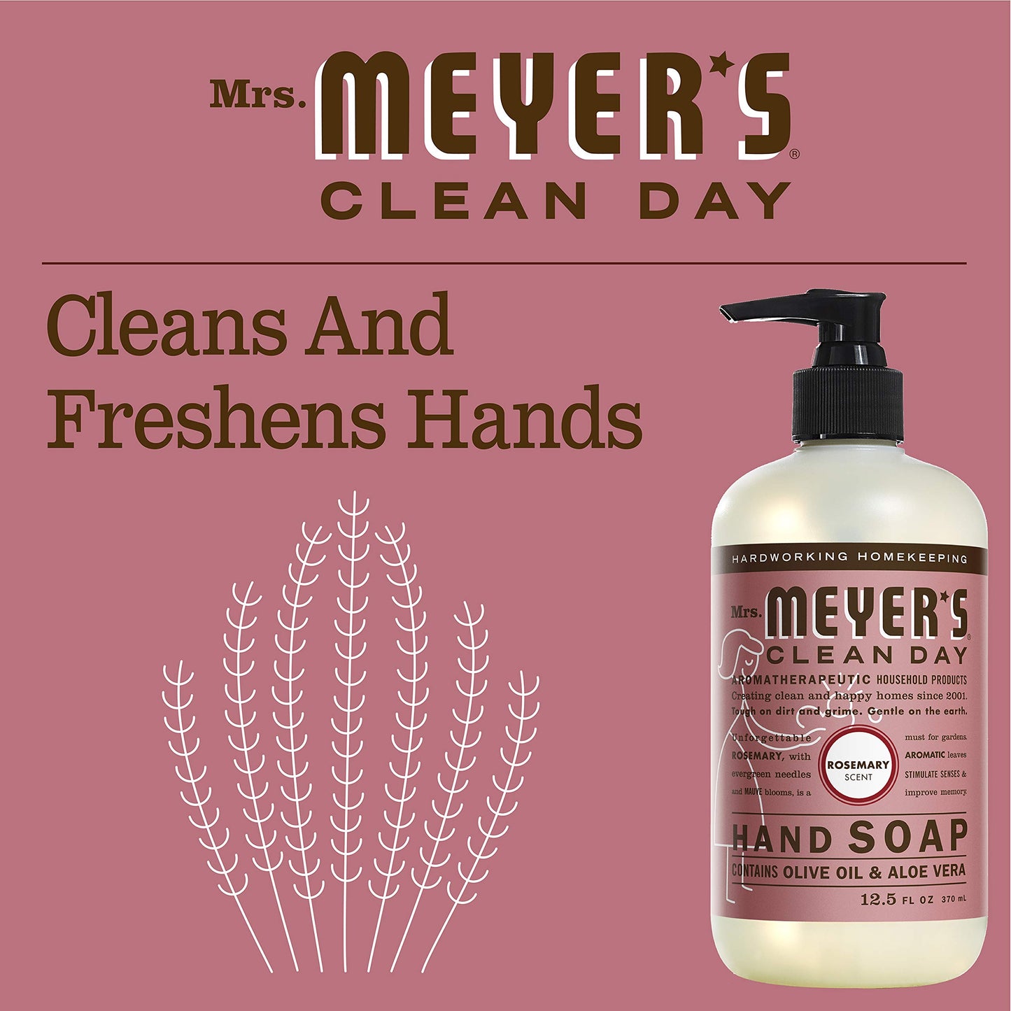 Mrs. Meyer's Clean Day Liquid Hand Soap Bottle, Rosemary Scent, 12.5 Fl Oz (Pack of 3)