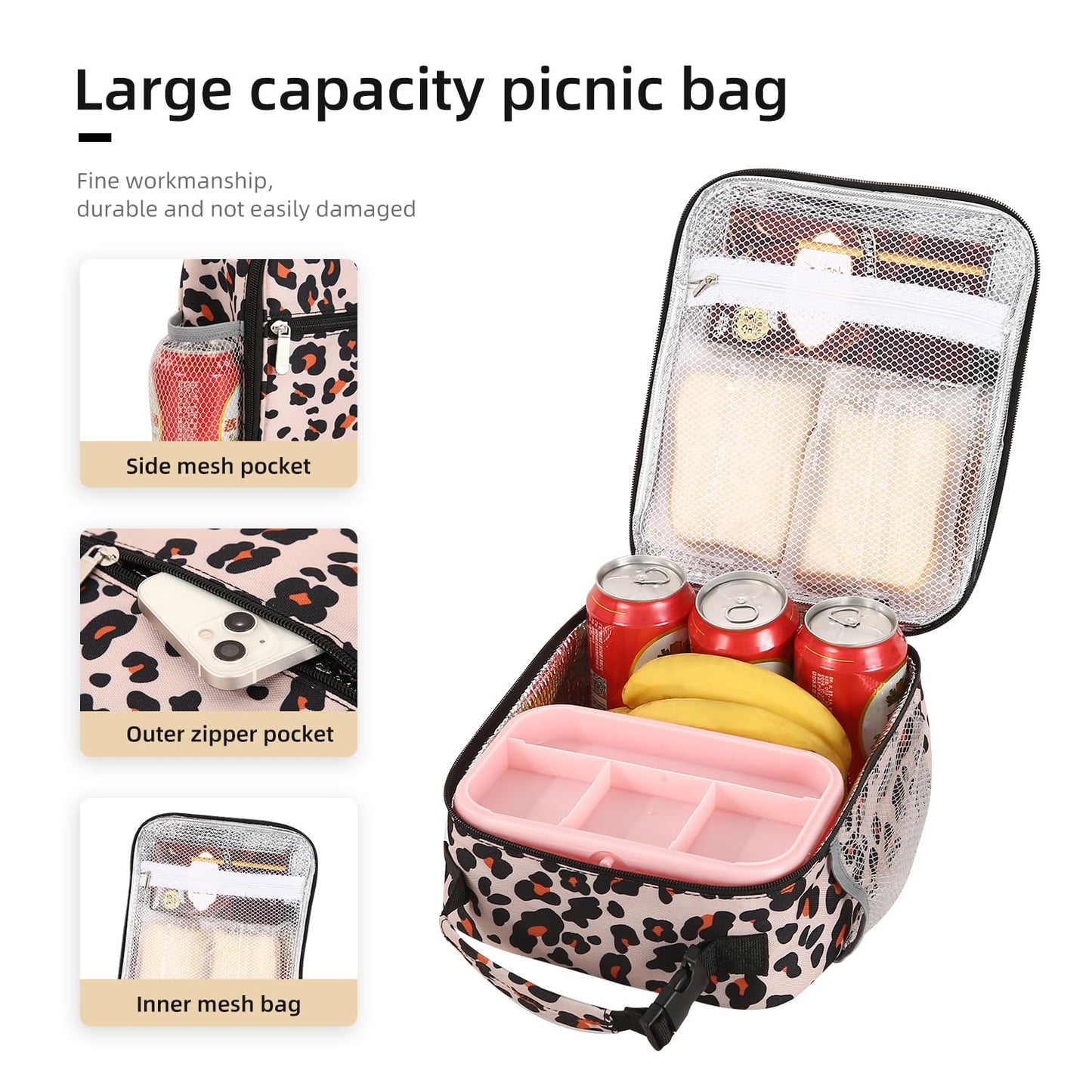 AYEANY Lunch box Lunch bag for men women Lunchbox Lunch bags Insulated Lunch bag Lunch box cooler (Leopard)