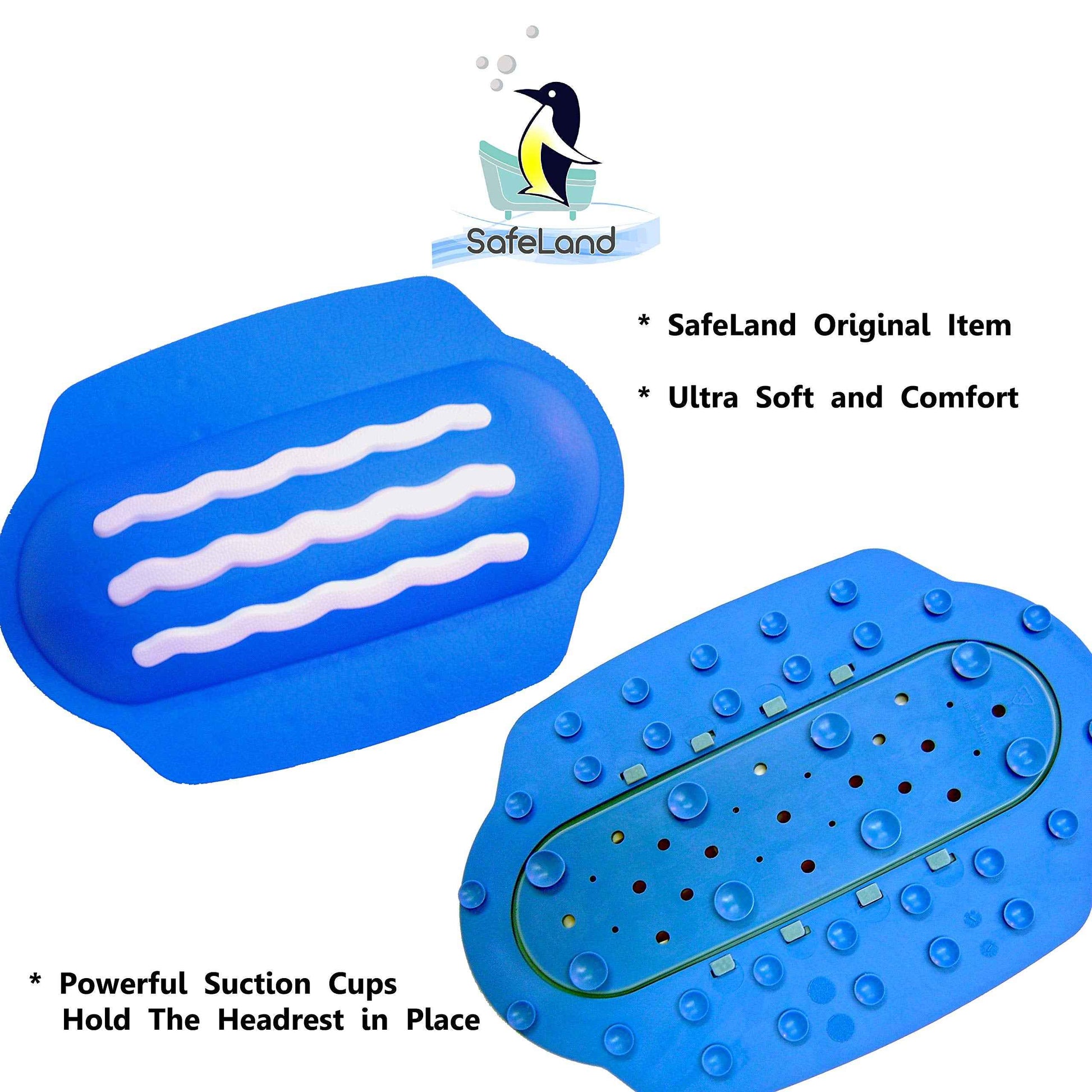 SafeLand Patented Non-Slip Bath Headrest, Pillow, Eco-Friendly, Non-PVC, Color Combo, Machine Washable, Comfortable, Soft, with Powerful Gripping Suction Cups, 13x8.5x1.4 Inch, Wave