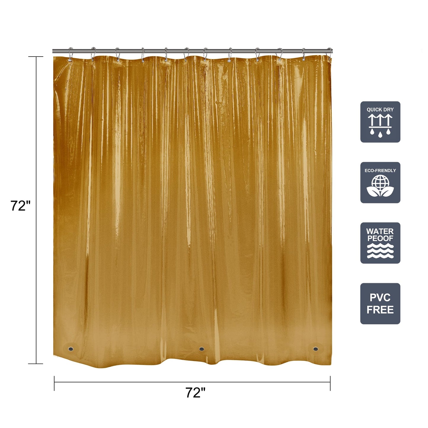 Titanker Shower Curtain Liner, Plastic Shower Liner PEVA 72 x 72 Lightweight Waterproof Shower Curtains for Bathroom with Magnets and Grommets, Clear Amber