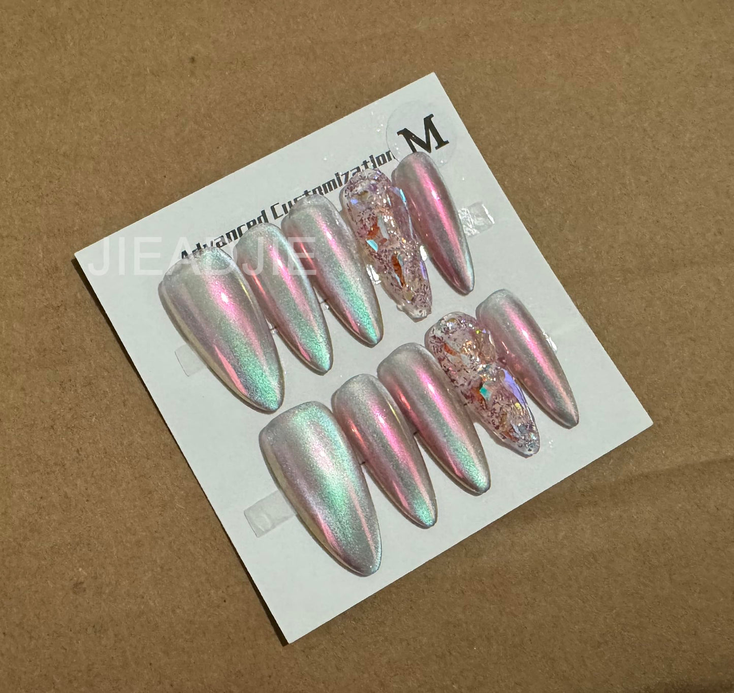 JIEADJIE Press On Nails (100% Handmade),Mid-Length Version,Handmade Painted Nail Art by Nail Technician,Luxury (Aurora Fantasy, Medium)