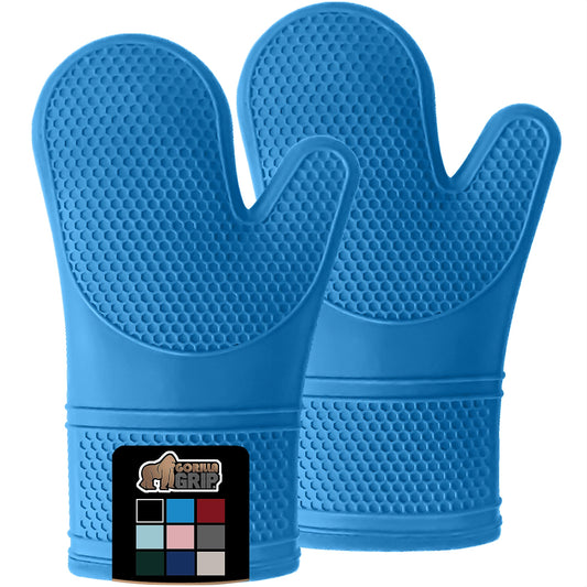 Gorilla Grip Heat and Slip Resistant Silicone Oven Mitts Set, Soft Cotton Lining, Waterproof, BPA-Free, Long Flexible Thick Gloves for Cooking, BBQ, Kitchen Mitt Potholders, 12.5 in, Aqua