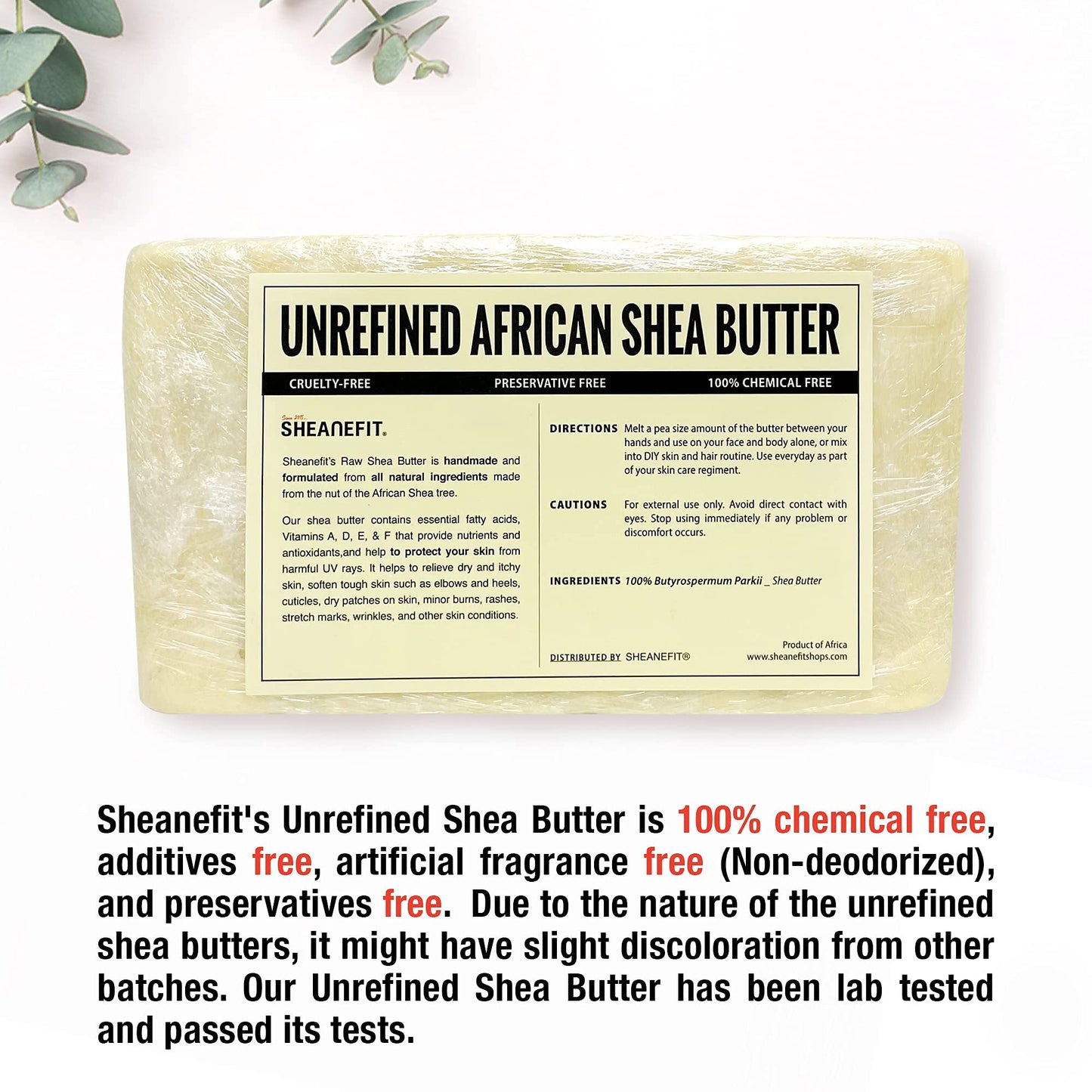 Sheanefit Unrefined Ivory Shea Butter Bulk 5 LB Bar- Moisturizes, Hydrates and Nourishes Dry Skin, Ivory 5 LB Bar (5 Pound)