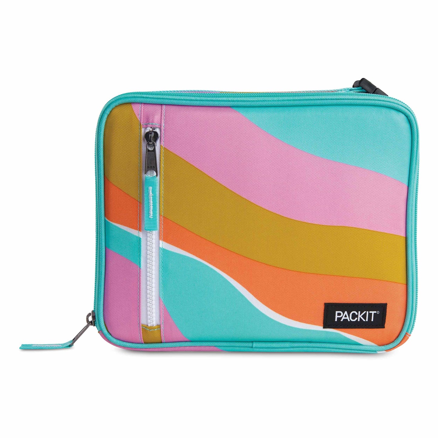 PackIt Freezable Classic Lunch Box, Retro Wave, Built with ECOFREEZE Technology, Fully Freezable, Collapsible, Reusable, With Zip Front Pocket and Buckle Handle, Designed for Fresh Lunch On the Go