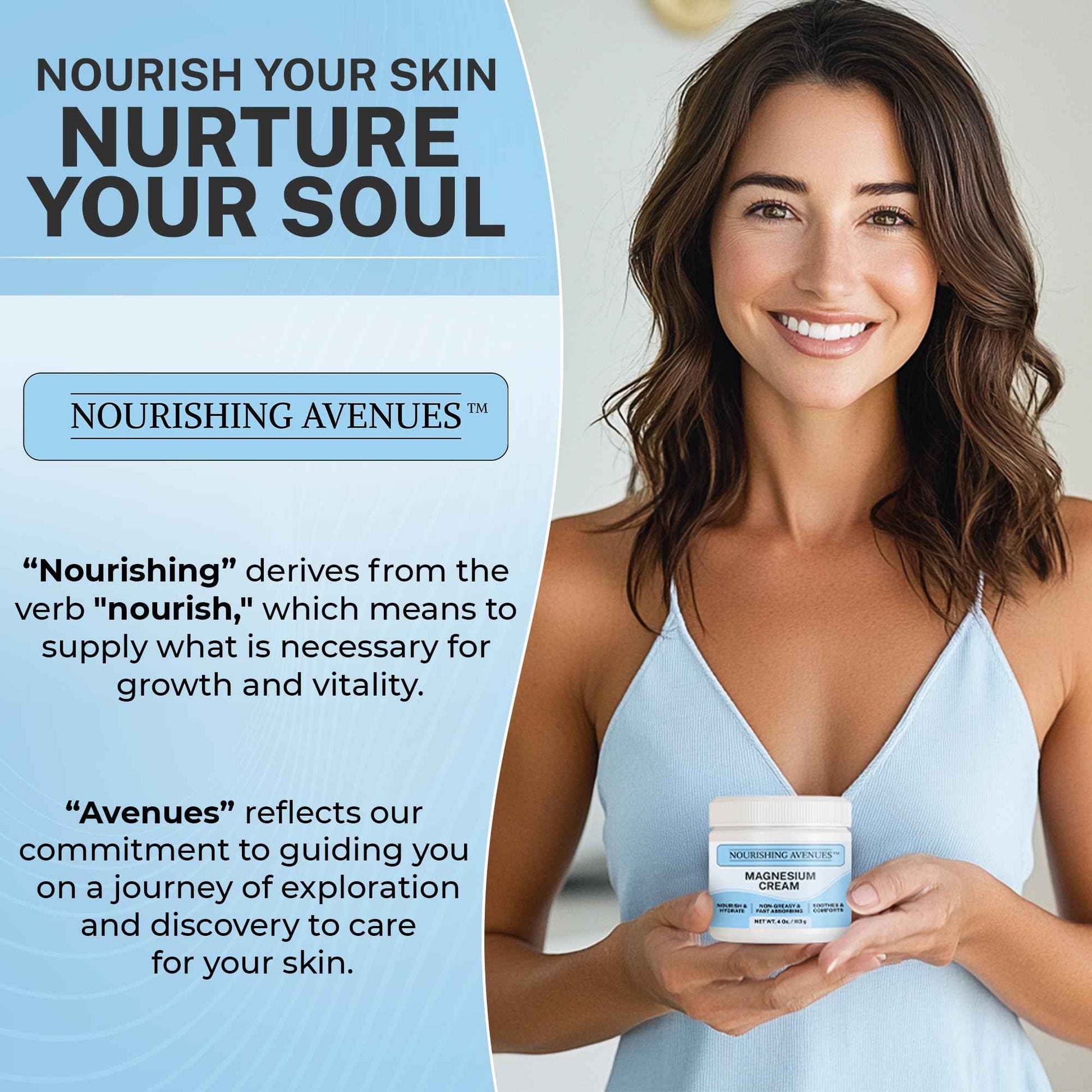 NOURISHING AVENUES Magnesium Cream - Natural Magnesium Cream for Skin Care of Body, Legs & Feet - Non-Greasy - Unscented Formula for Nighttime – Hydrating Topical Moisturizer 4 Oz