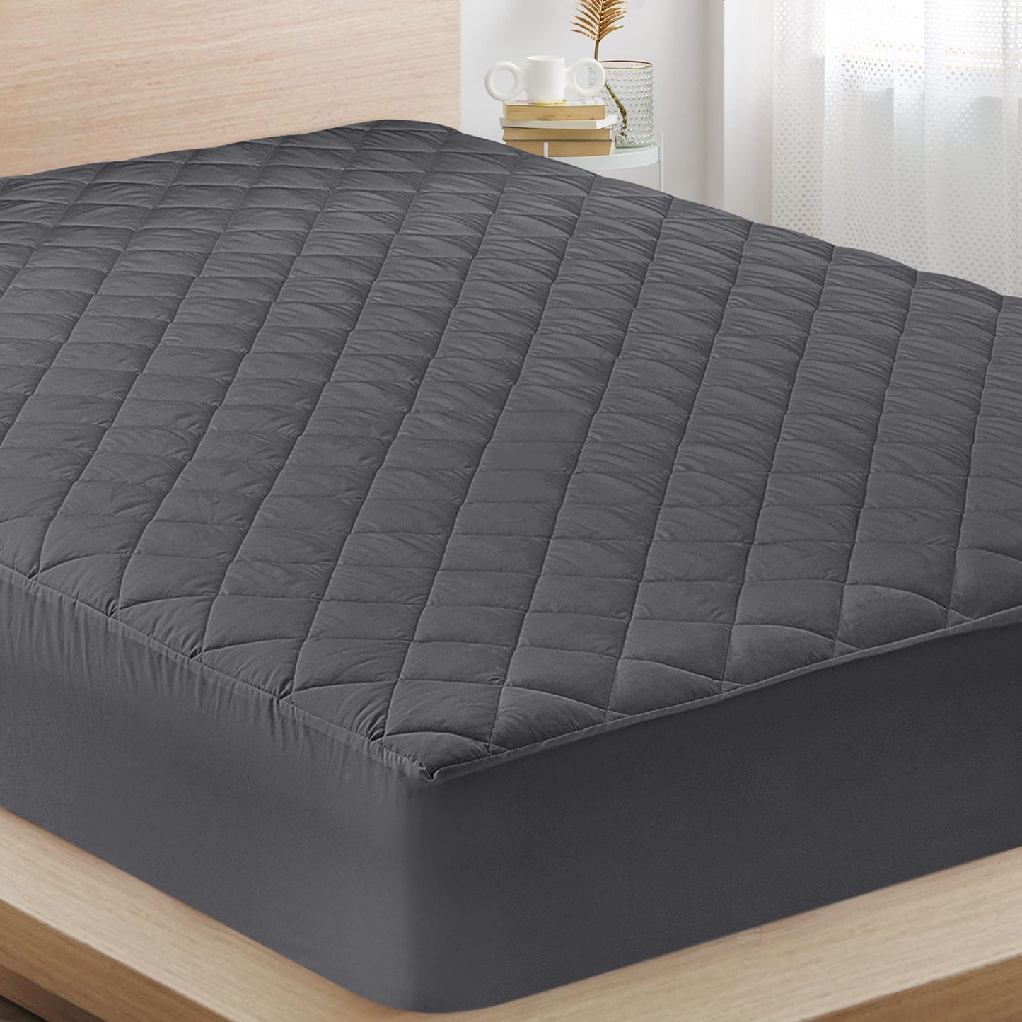 Utopia Bedding Quilted Fitted Mattress Pad (Twin, Grey) - Elastic Fitted Mattress Protector - Mattress Cover Stretches up to 16 Inches Deep - Machine Washable Mattress Topper