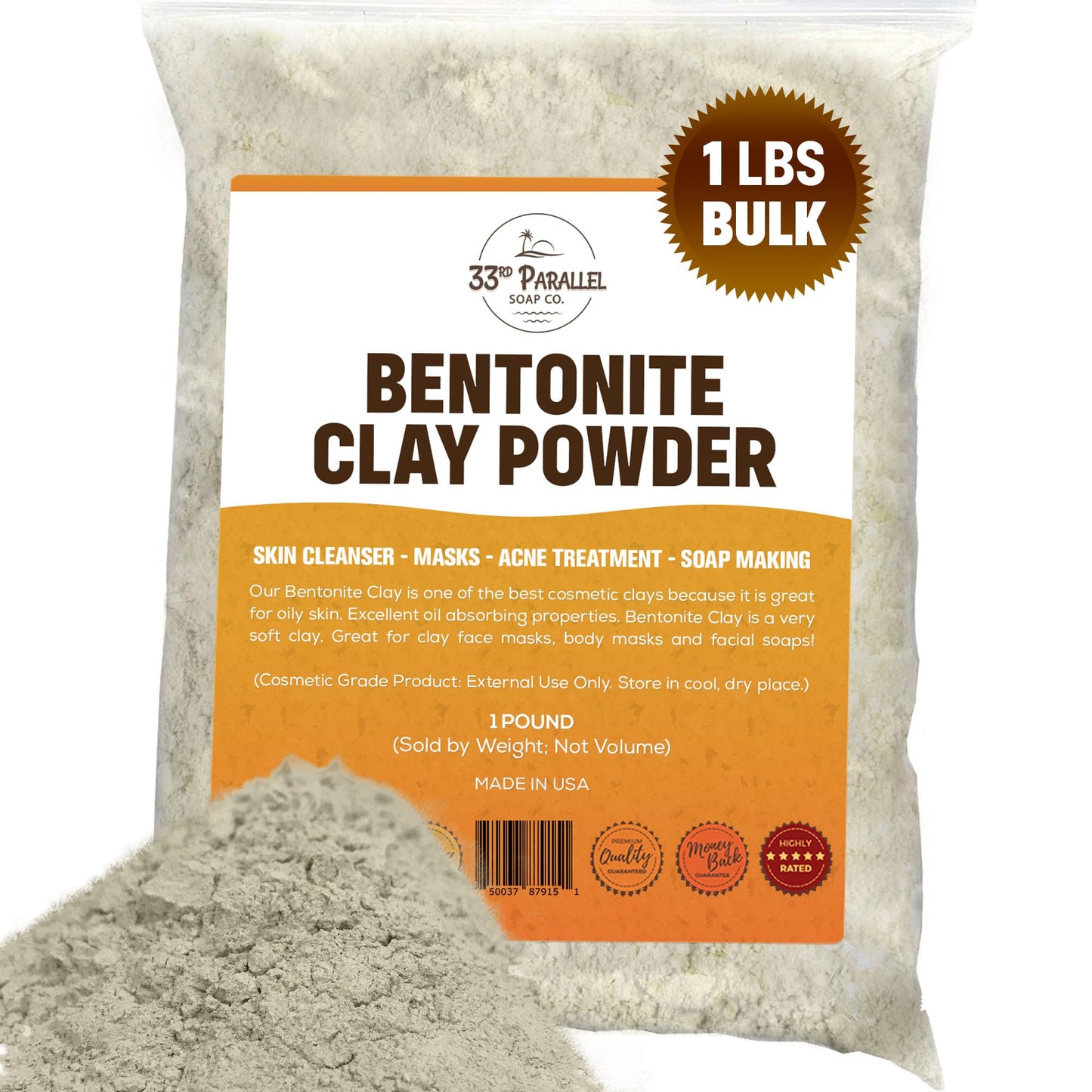 Organic BENTONITE Clay Powder (1 LBS / 16 oz) Organic 100% Natural Cosmetic Grade | Facials, Face Mask, Soap Making, Creams & Lotions, Bath Bombs | (1 Pound)