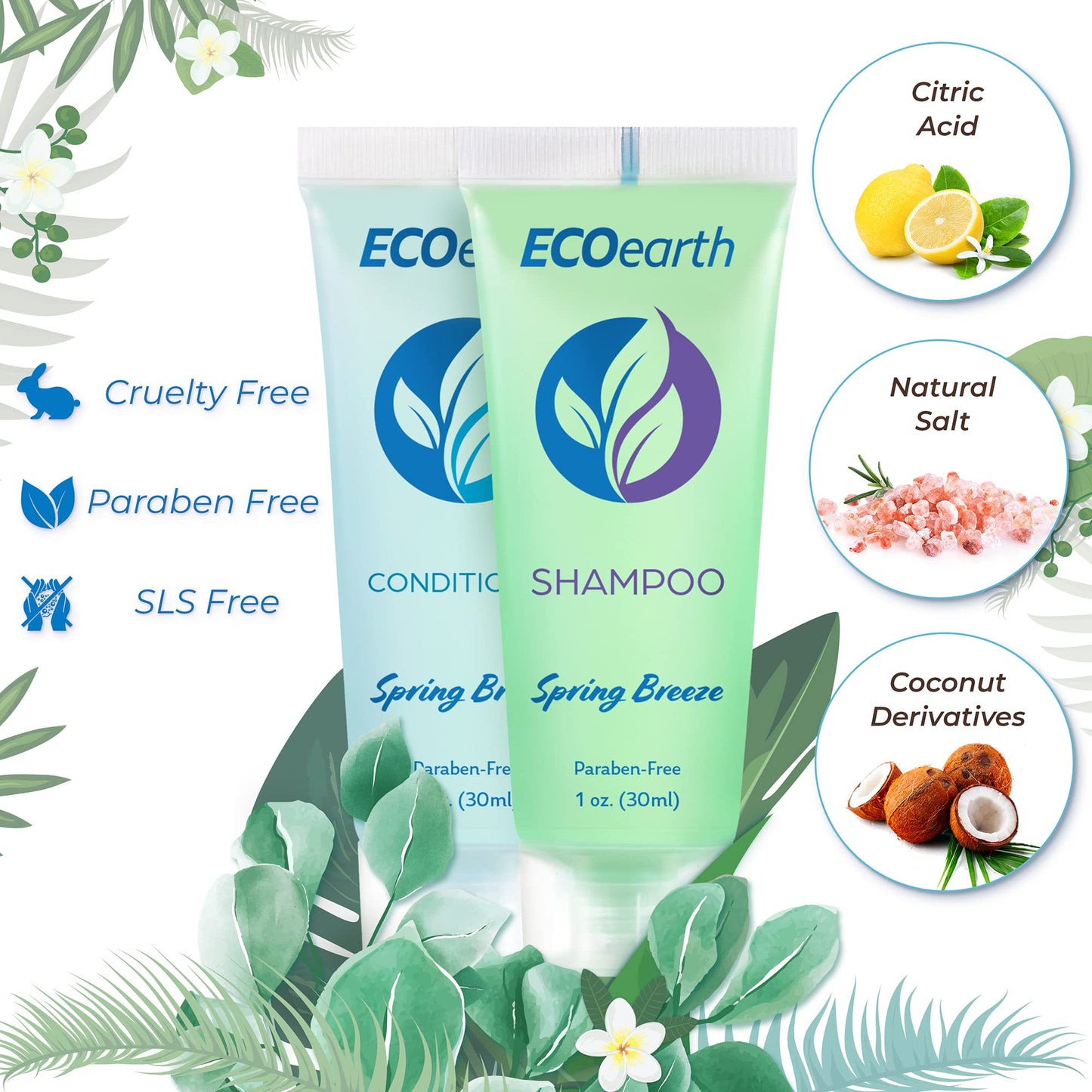 EcoEarth Travel Shampoo and Conditioner Set (1 fl oz, 100 Pieces, Spring Breeze), Delight Your Guests with a Revitalizing and Refreshing Hotel Toiletries and Guest Hospitality in Bulk