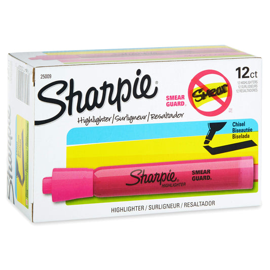 Sharpie Tank Style Highlighters, Chisel Tip, Fluorescent Pink, Box of 12