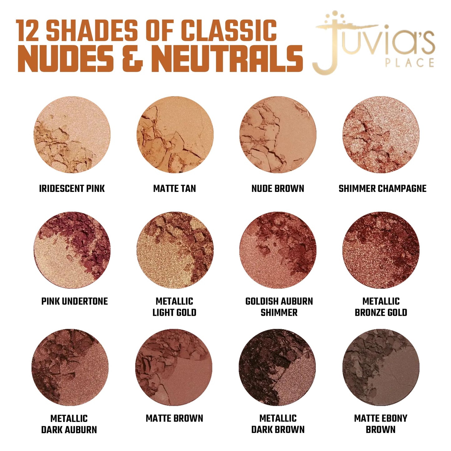 Juvia's Place Palette The Nubian - Golds, Coppers, Browns and Nudes, Shades of 12, Matte & Shimmer Shades, Pigmented Makeup Palette Eye Color & Shine, Pressed