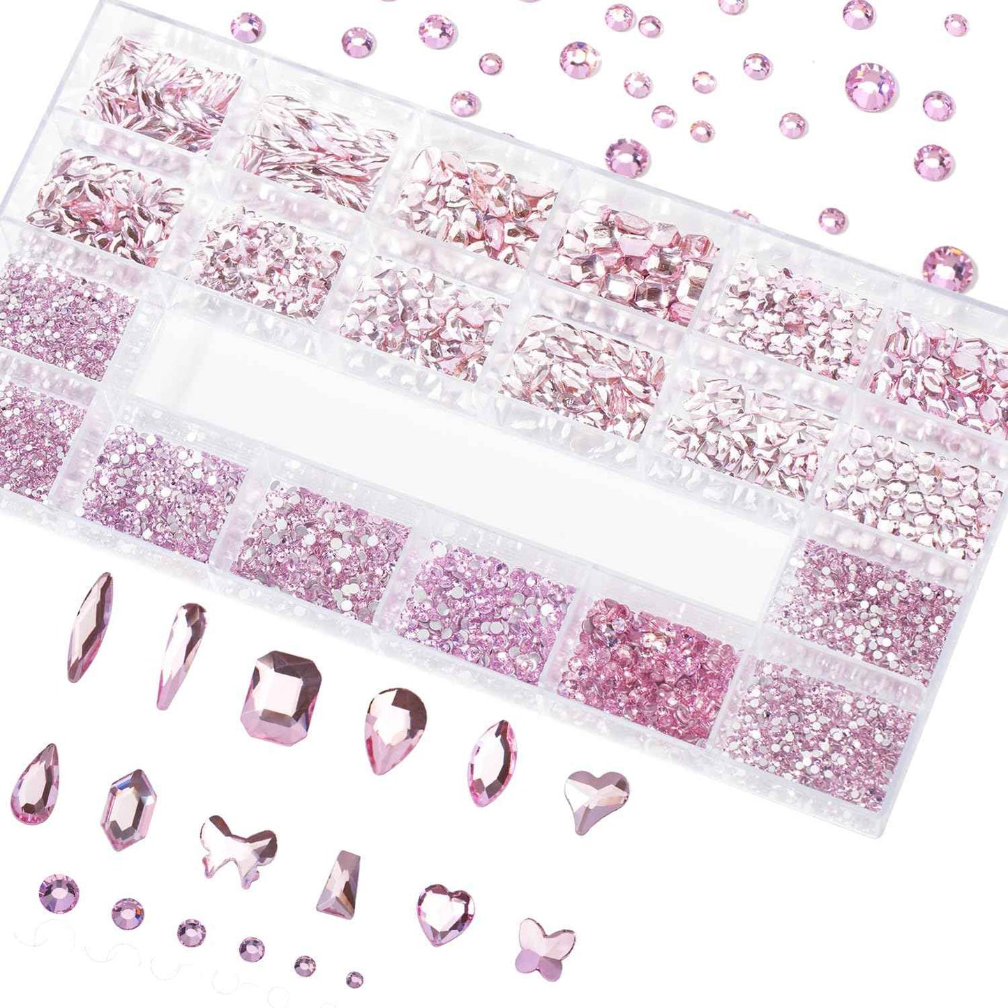 HNUIX Nail Rhinestones - 4550pcs Light Pink, Multiple Shape Gems, Flatback Crystal Rhinestones for Nails Decor Designs Kits