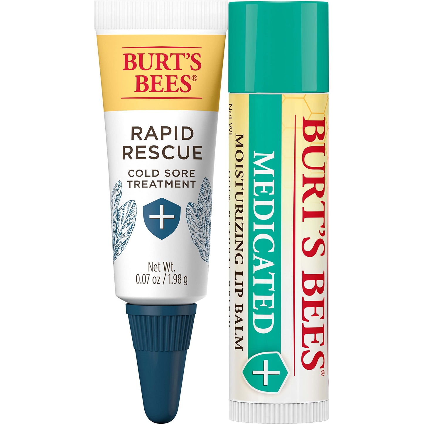 Burt's Bees Cold Sore Treatment and Medicated Lip Balm, College Back to School Dorm Essentials, With Menthol and Eucalyptus Oil, Natural Origin Skincare, 2 Tubes, 0.07 oz./0.15 oz.