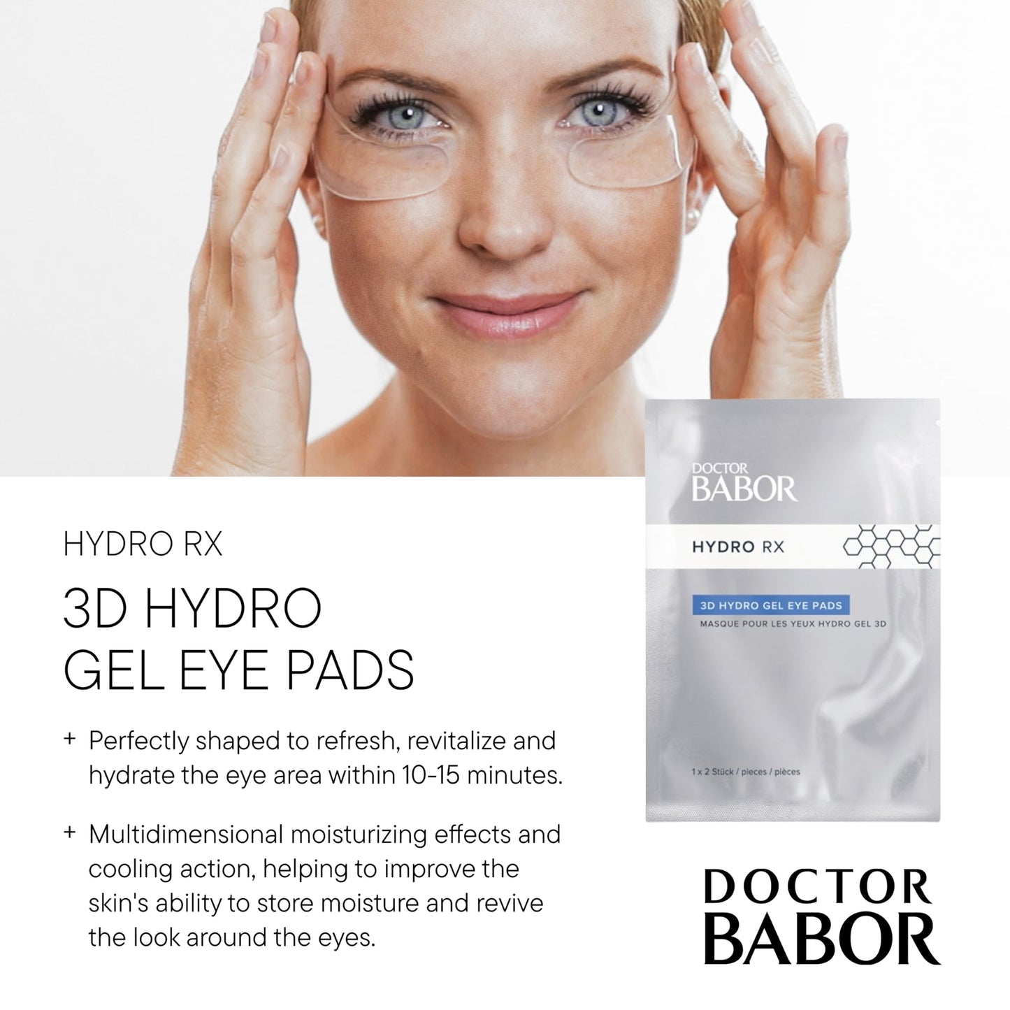 BABOR DOCTOR HydroRX 3D Gel Eye Pads, Hyaluronic Acid Eye Treatment, Soothes and Moisturizes Under Eye Area to Combat Wrinkles and Fine Lines, Vegan