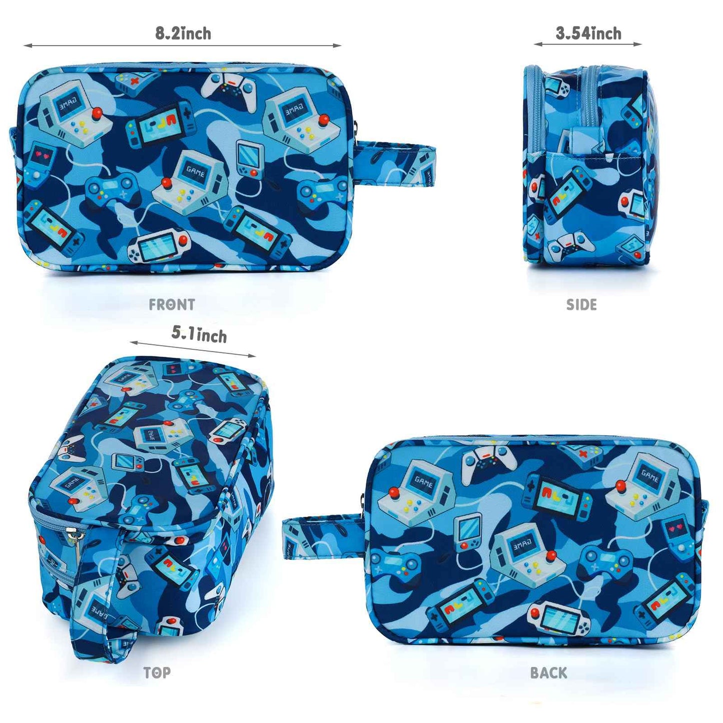 Foxstory Kids Toiletry Bag for Boys, Travel Toiletry Bag for Little Young Boys Waterproof Hanging Wash Bag Toddler Traveling Toiletries, Games Camo Blue