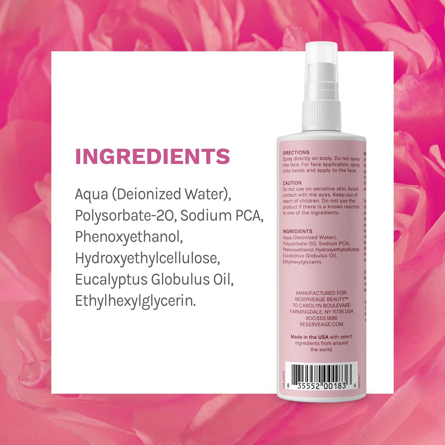 Reserveage Na-PCA Spray - Moisturizing Body Mist for Dry Skin - Face Moisturizer for Women with Eucalyptus Oil - 8 Fl Oz (Pack of 2)