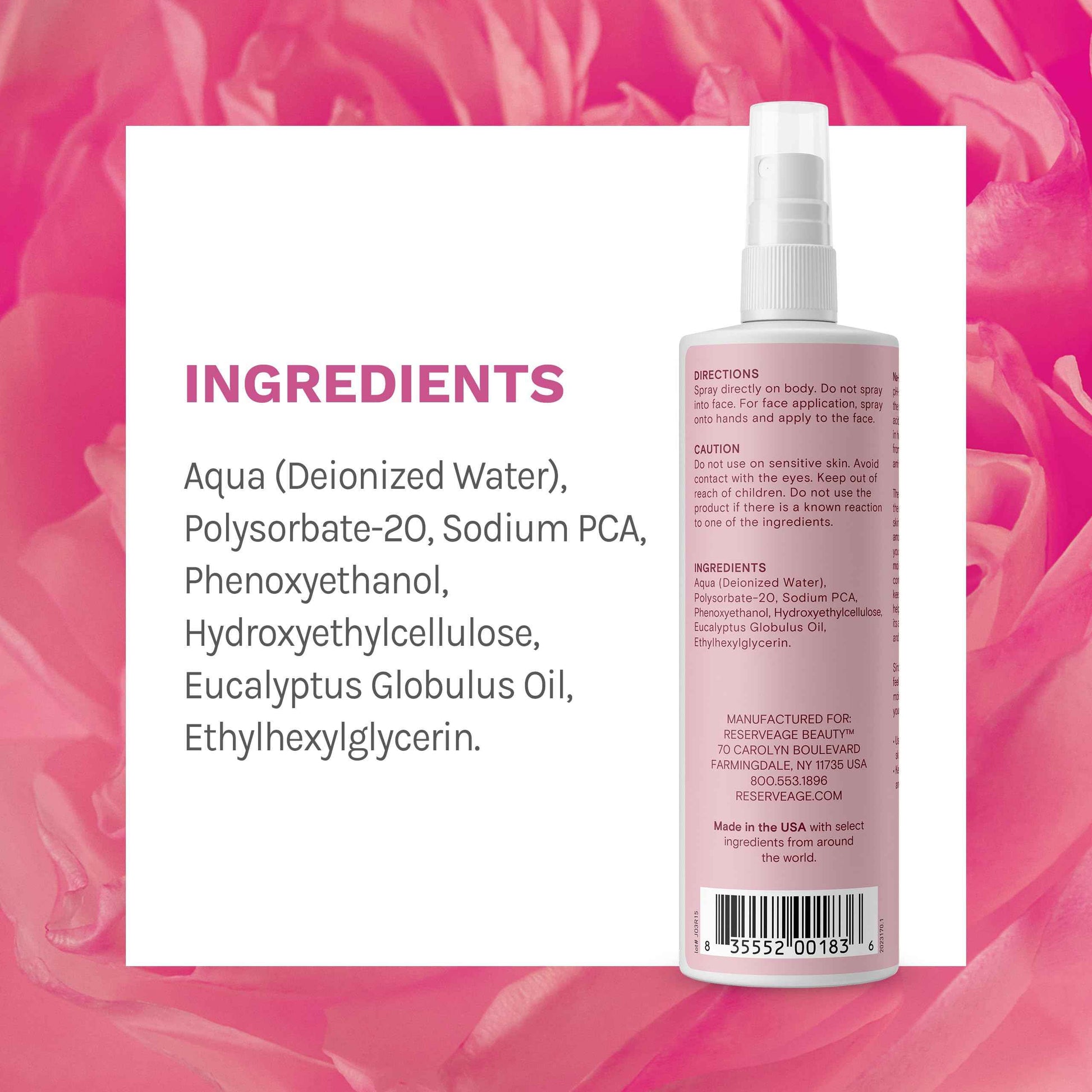 Reserveage Na-PCA Spray - Moisturizing Body Mist for Dry Skin - Face Moisturizer for Women with Eucalyptus Oil - 8 Fl Oz (Pack of 2)