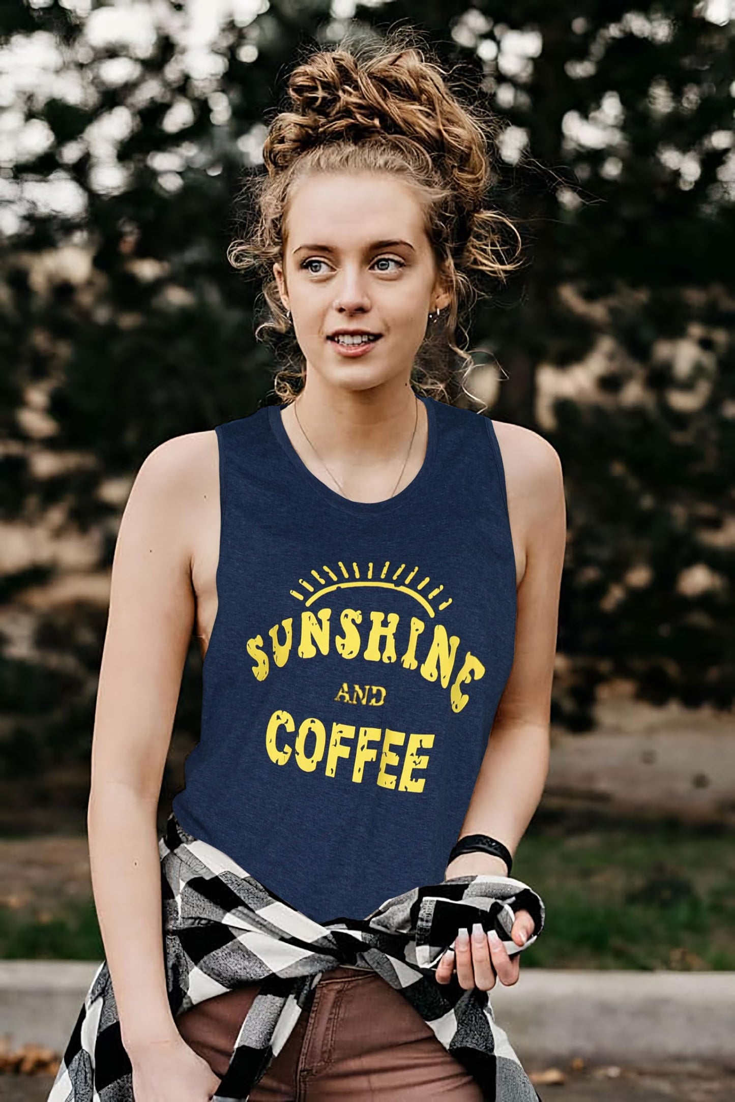 Tank Tops for Women Summer Sunshine and Coffee Graphic T-Shirts Sleeveless Casual Ladies Loose Tunic Blouse(Sunshine Deep Blue, S)