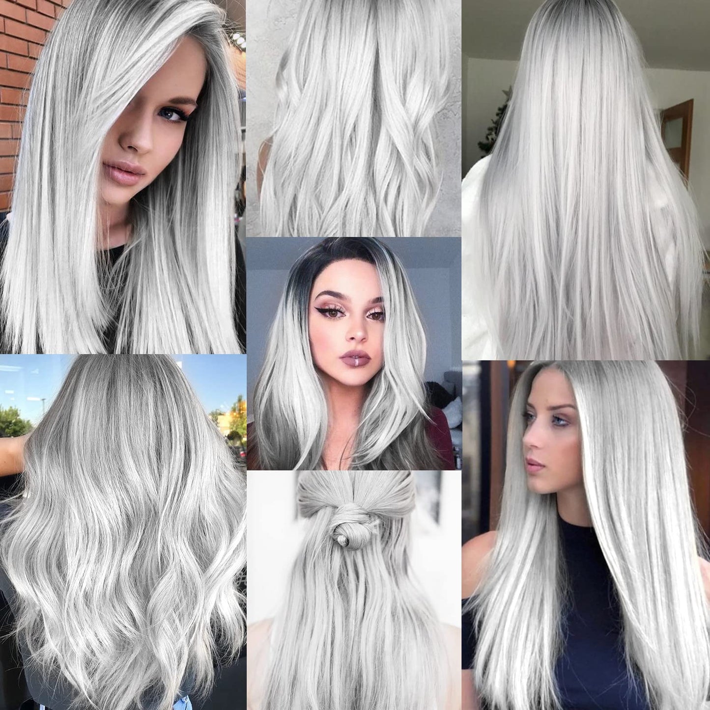 MEckily 22 inch Colored White Hair Extensions Clip in Kid's Party Highlights, White Accessories Hairpiece Straight for Girls Women (10 Pcs White)