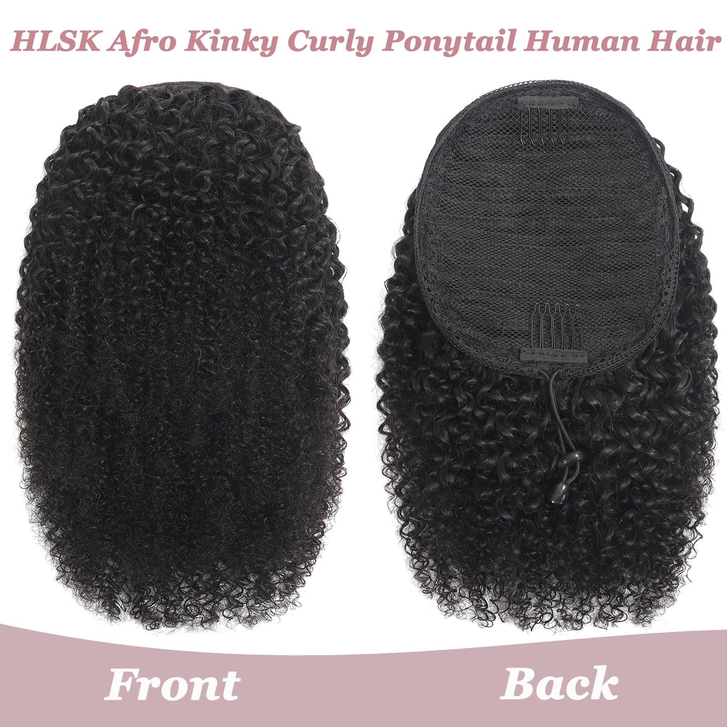 Afro Kinky Curly Drawstring Pontail Human Hair For Black Women,4C Natural Curly Drawstring Ponytail Extension,10A Brazilian Virgin Afro Puff Human Hair Ponytail (10 Inch)