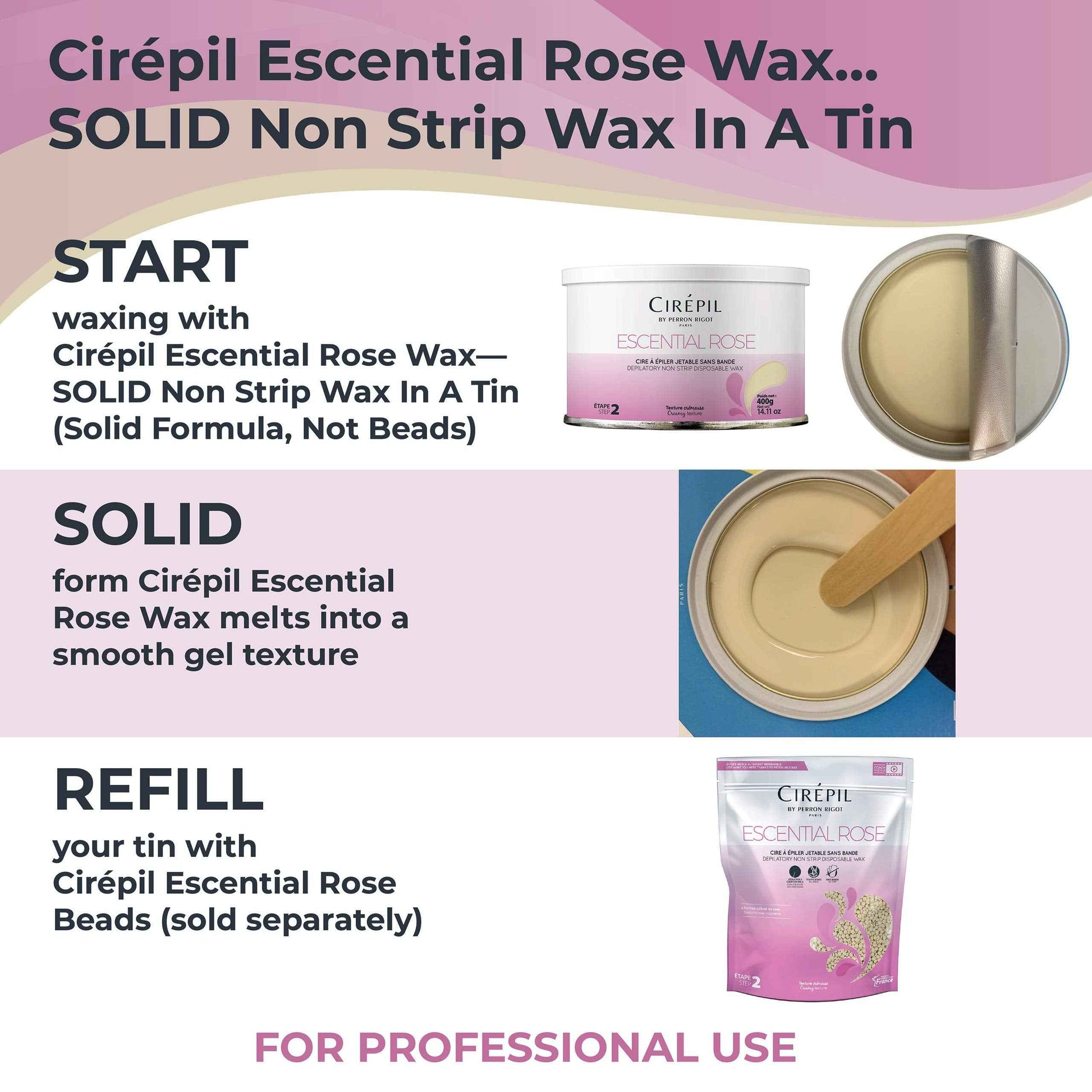 Cirepil - Escential Rose - 400g / 14.11 oz Wax Tin - Light Rose Scent - Creamy Texture - All-Purpose, Excellent for Short, Coarse or Shaved Hair - Easy Removal, No Strips Needed