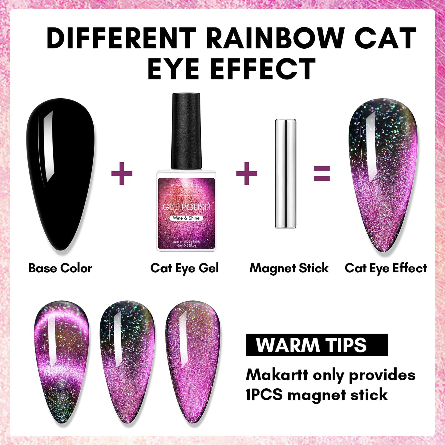 Makartt Gel Nail Polish, Black Hole Cat Eye Gel Polish 10ml Sparkly Cat Eye Glitter Spring Gel Polish with Magnet Stick Soak Off UV/LED Manicure Nail Art Designs-Wine & Shine