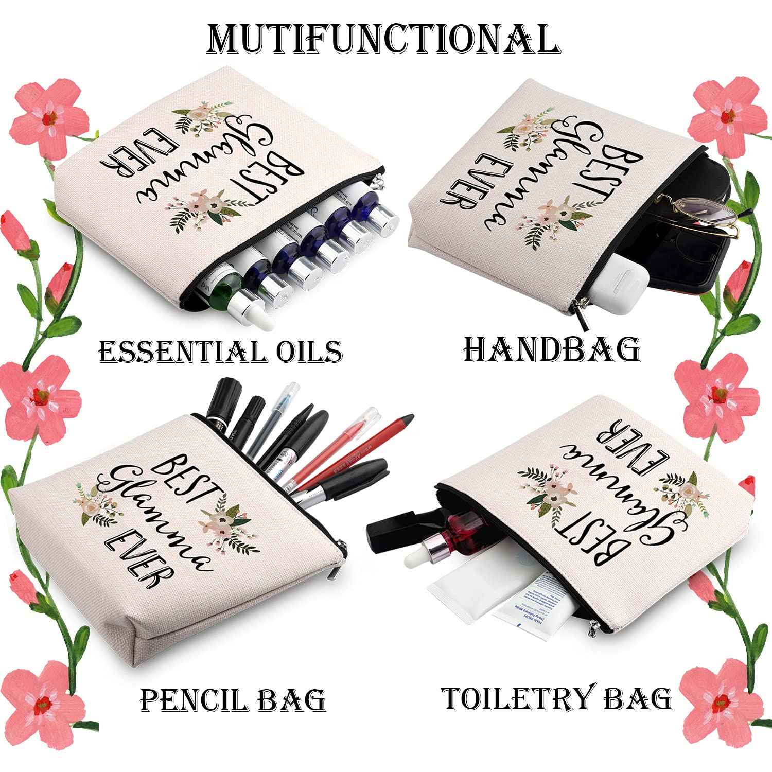 WCGXKO Best Glamma Ever Grandma Gift Glamma Gift Zipper Makeup Bags Travel Waterproof Toiletry Bag Accessories (BEST Glamma)