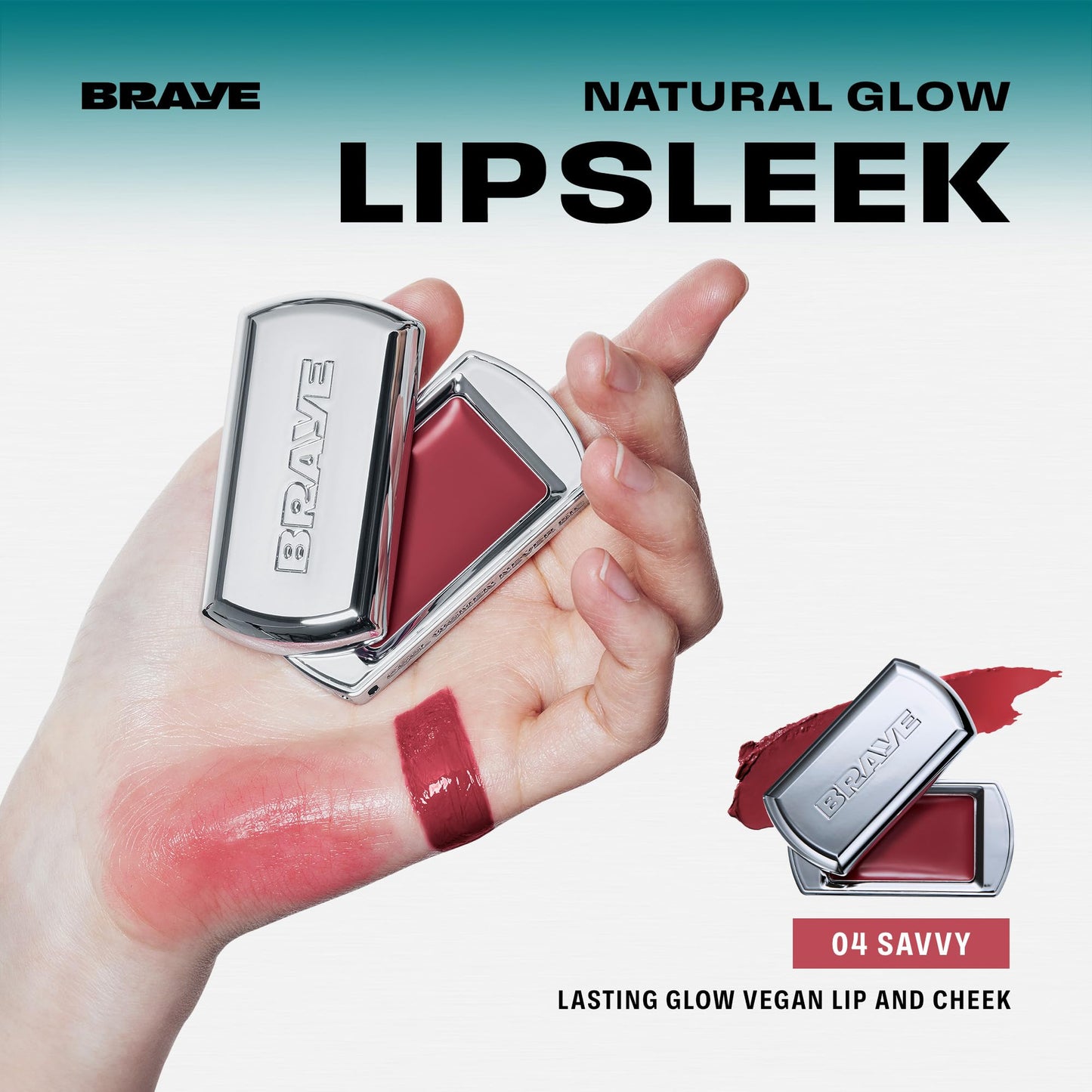 BRAYE Lipsleek Lip Balm, Monochromatic Cream Blush 2-in-1 Face Makeup, Hydrating & Mood Buildable, Vegan + Cruelty-Free Glow for Cheeks l 04 Savvy