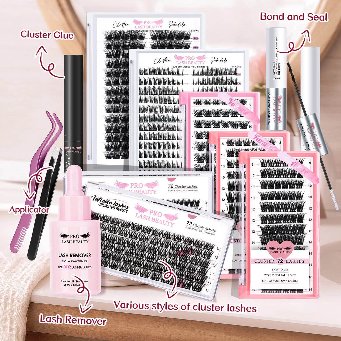 Cluster Lashes, 280 Pcs Individual Lashes, Lash Clusters DIY Eyelash Extension, Super Thin Band Reusable Soft & Comfortable (Promise-D-mix)