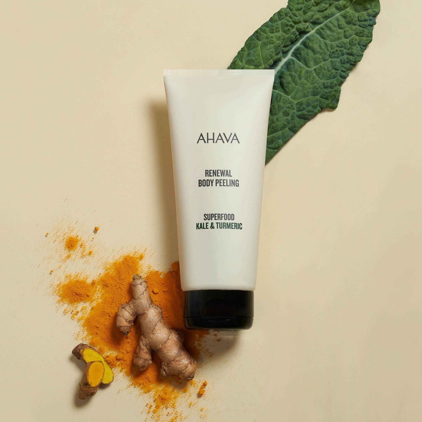 AHAVA Superfood Kale & Turmeric Smoothing Anti-Aging Body Scrub - In-shower gel peel to detox & renew the skin, reinforces the skin’s natural barrier with Anti-Aging Kale,Turmeric & Osmoter, 6.8 Fl.Oz