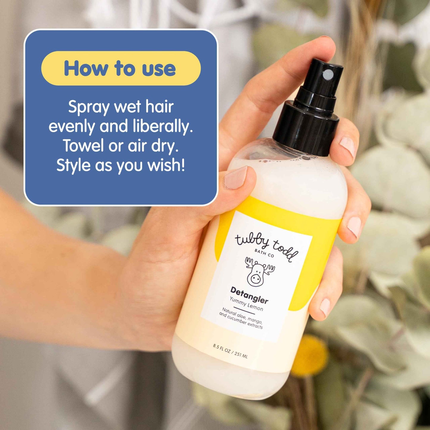 TUBBY TODD Hair Detangler Spray for Kids - Hair Detangling Spray with Baobab & Coconut Oil - Gentle & Moisturizing Kids Hair Detangler Spray - 8.5oz, 2 Pack - Lemon Crème