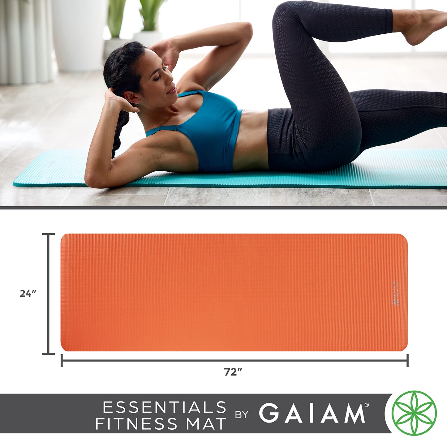 Gaiam Essentials Thick Yoga Mat Fitness & Exercise Mat with Easy-Cinch Carrier Strap, Pink, 72"L X 24"W X 2/5 Inch Thick