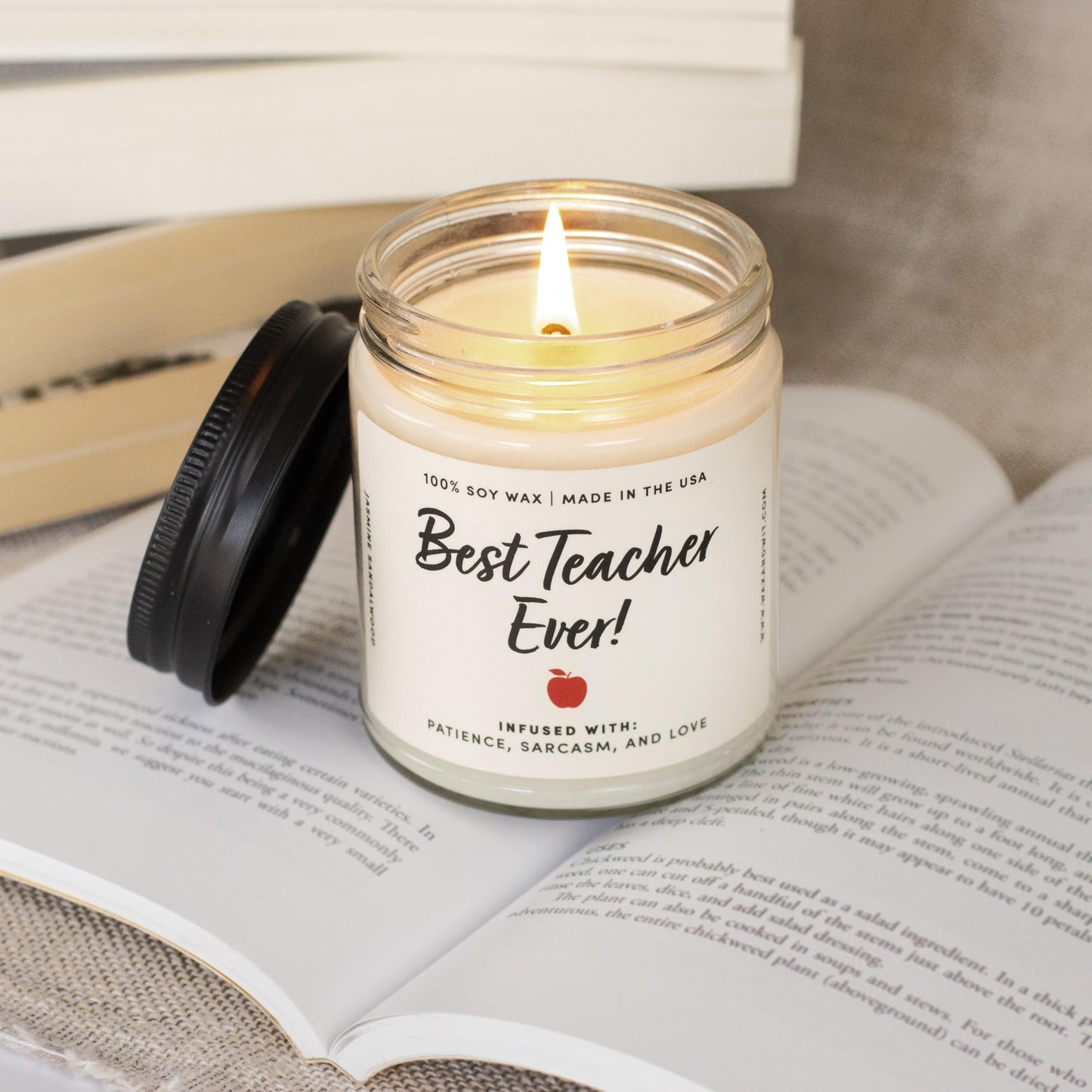 WAX & WIT Teacher Gifts for Women, Teacher Candle, Jasmine Sandalwood Scented Candle, Teacher Appreciation Gifts, Cool Gifts for Teachers, Best Teacher Gifts for Women, White Candle - 9oz