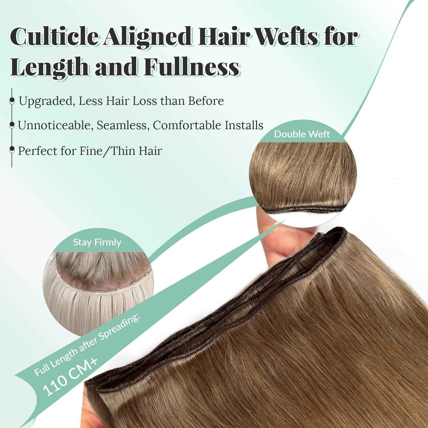 Weft Hair Extensions Human Hair Ash Brown Sew in Extensions Hand Tied Double Weft 12 Inch Thick Ash Brown Hair Weave Bundles Straight Sew in Real Human Hair Weft Extensions for Women