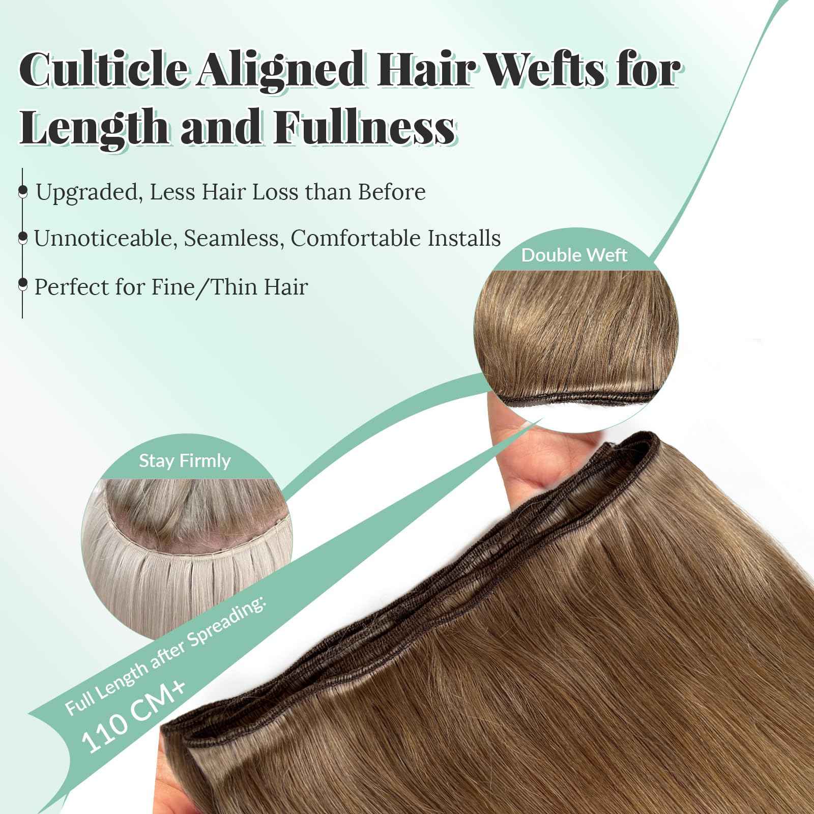 Weft Hair Extensions Human Hair Ash Brown Sew in Extensions Hand Tied Double Weft 12 Inch Thick Ash Brown Hair Weave Bundles Straight Sew in Real Human Hair Weft Extensions for Women