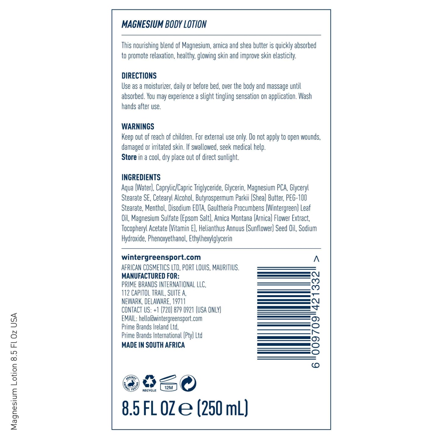 Wintergreen Magnesium Body Lotion, 8.5oz – Arnica, Menthol for Muscle Recovery, Soothing and Hydrating Formula for Sore Muscles, Fast-Absorbing Relief