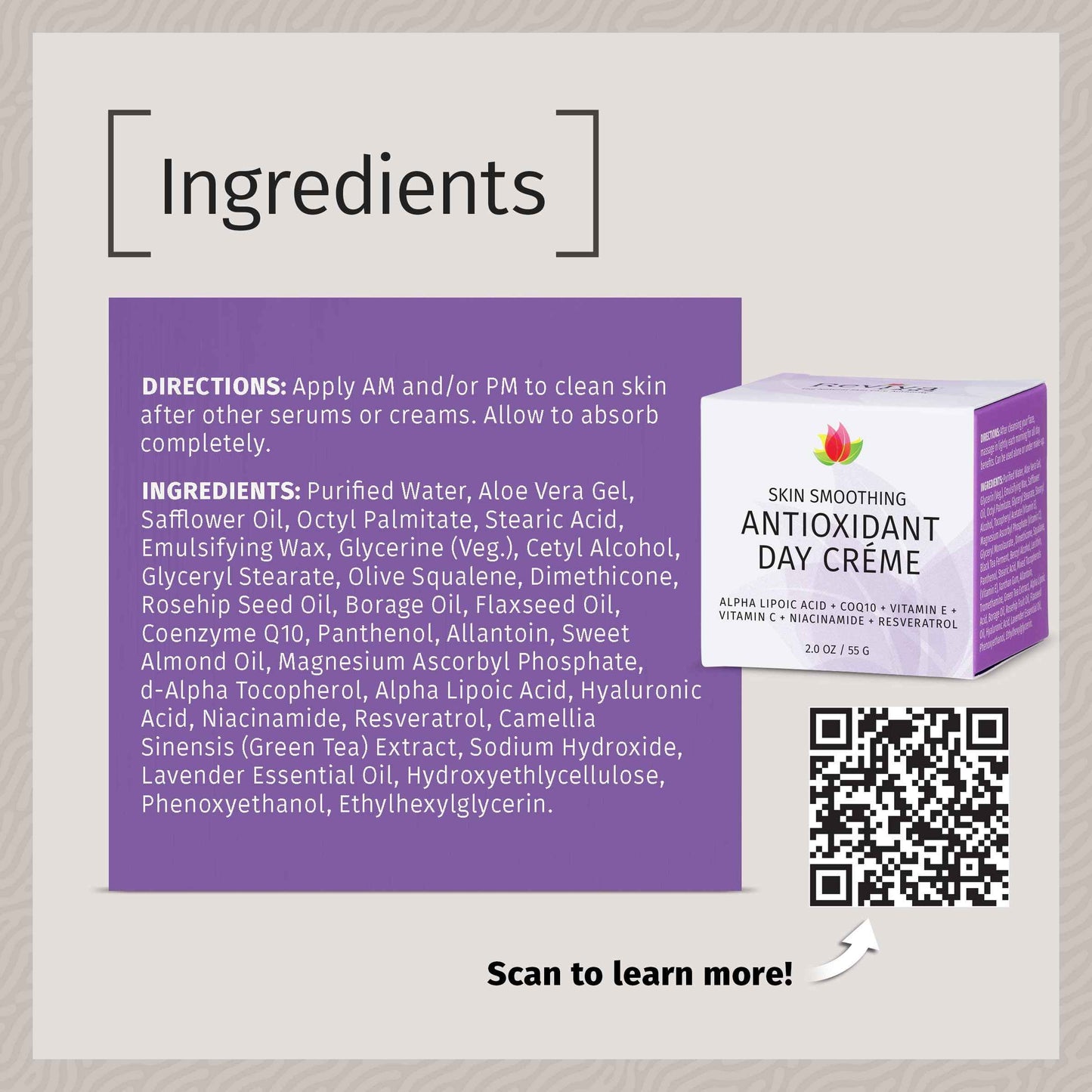 REVIVA LABS - Skin Smoothing Antioxidant Day Créme