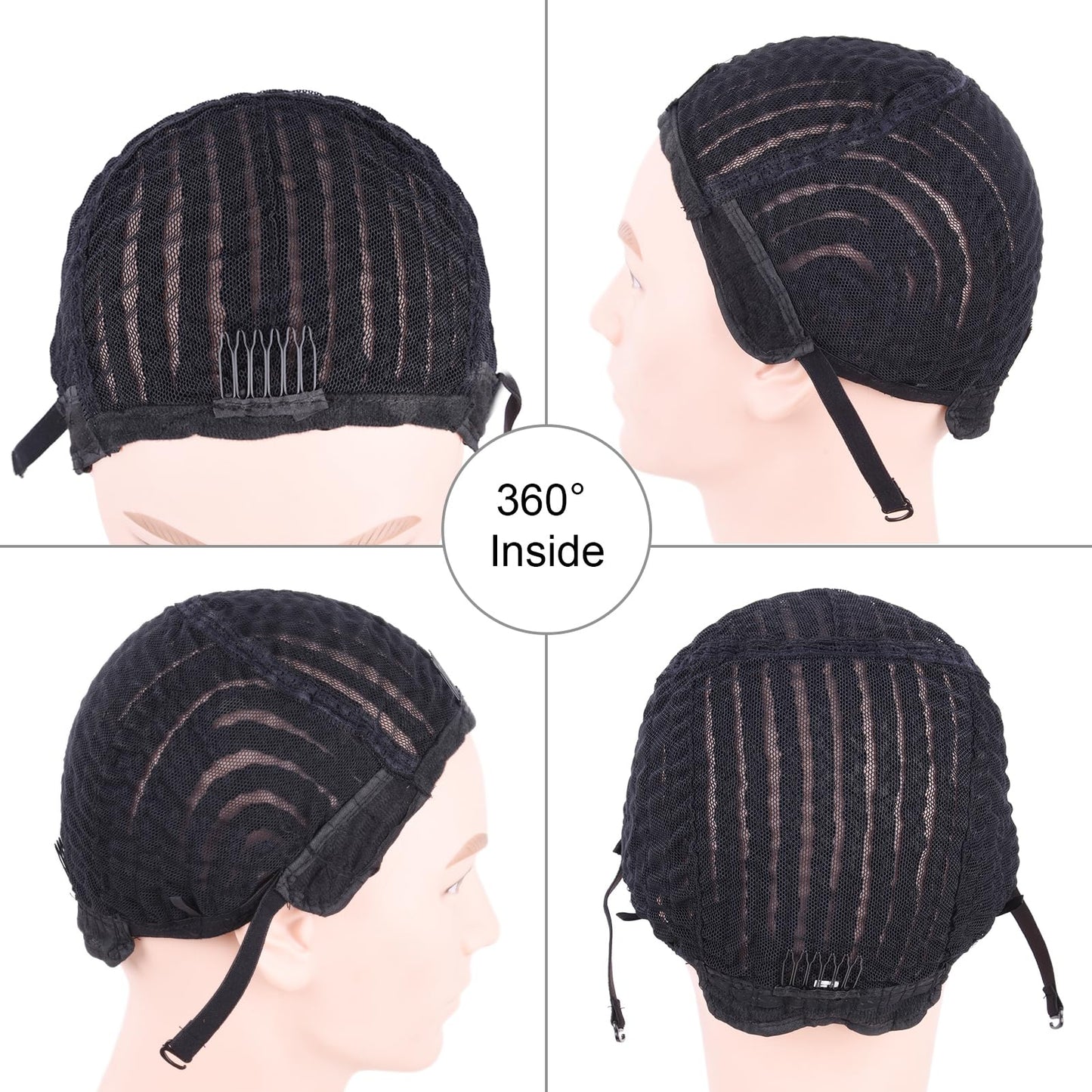 Medium Adjustable Straps Crotchet Cornrows Wig Caps with 2 Combs for Making Wig Durable Stable Black Easier Sew in Weaving Braided Wig Caps 1Pcs/Lot Adjustable Wig Cap