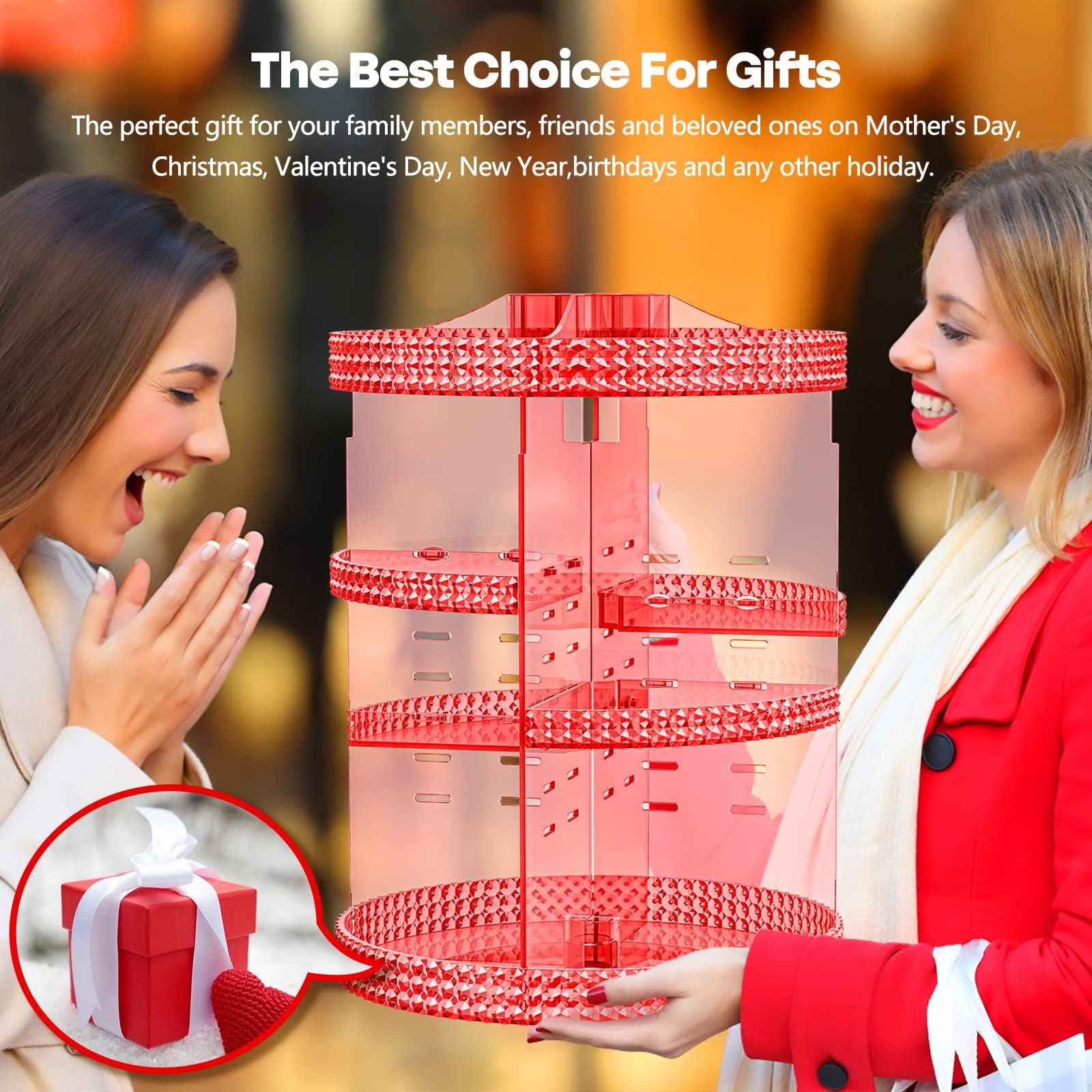 HEMTROY 360 Degree Rotating Makeup Organizer, Extra Large Capacity Perfume Holder, Removable 7 Layers Cosmetics Organizer, Make Up Organizer For Countertop Storage Skincare or More (Pink)