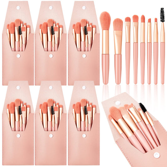 Gerrii 6 Sets Travel Makeup Brush Set Brushes Bag Bridesmaid Gift Synthetic Fiber Face Make up Brushes Angled Blush Brush for Wedding Bridal Shower Favors Bachelorette Party Gift (Coral Orange)