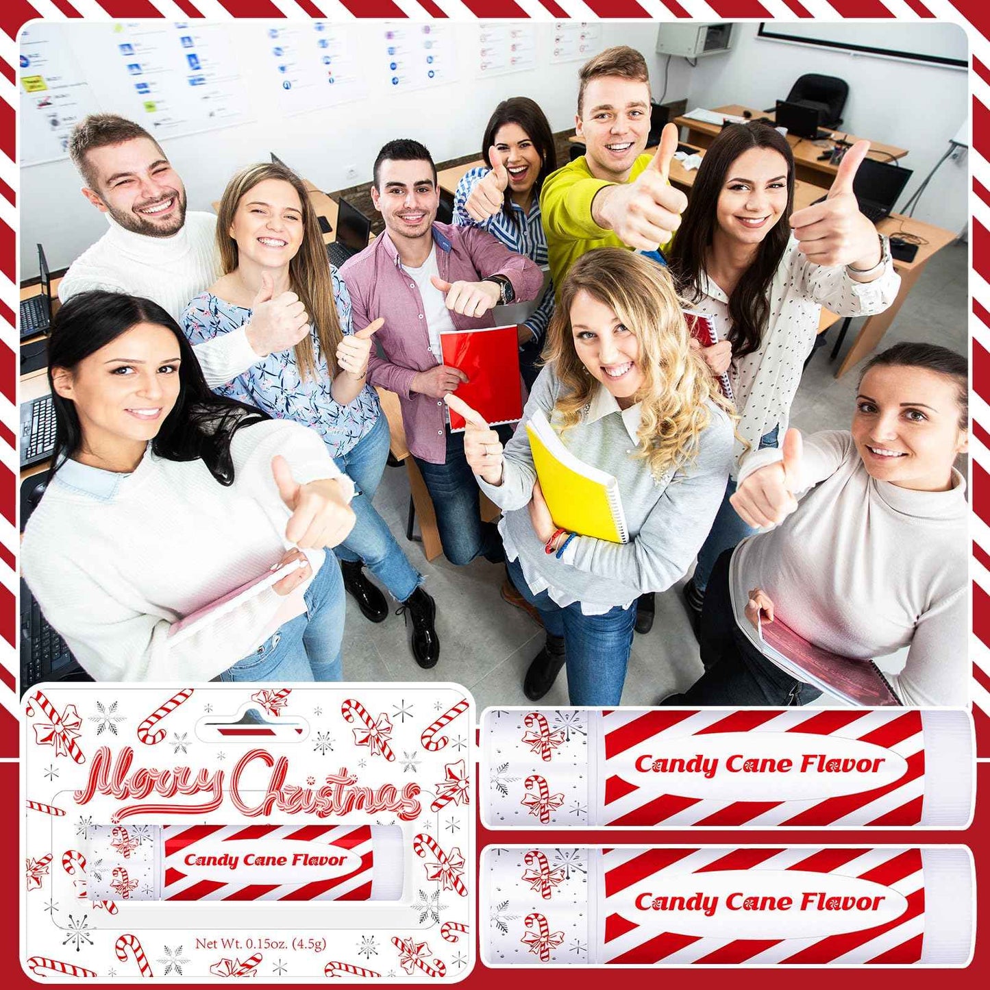 Sacubee 25 Pack Christmas Peppermint Flavor Lip Balms Gifts Bulk Christmas Party Stocking Stuffers Small Thank You Appreciation Gifts for Women Men Staff Coworkers Employee Homeless